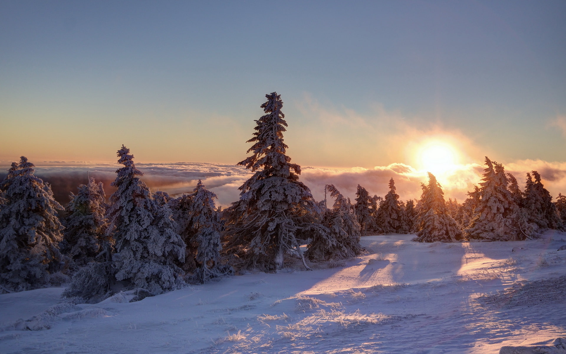 Clouds, Sunrise, Berg, 1080P, Schnee, Fog, Brocken, Ice, Morgen, HD Wallpaper