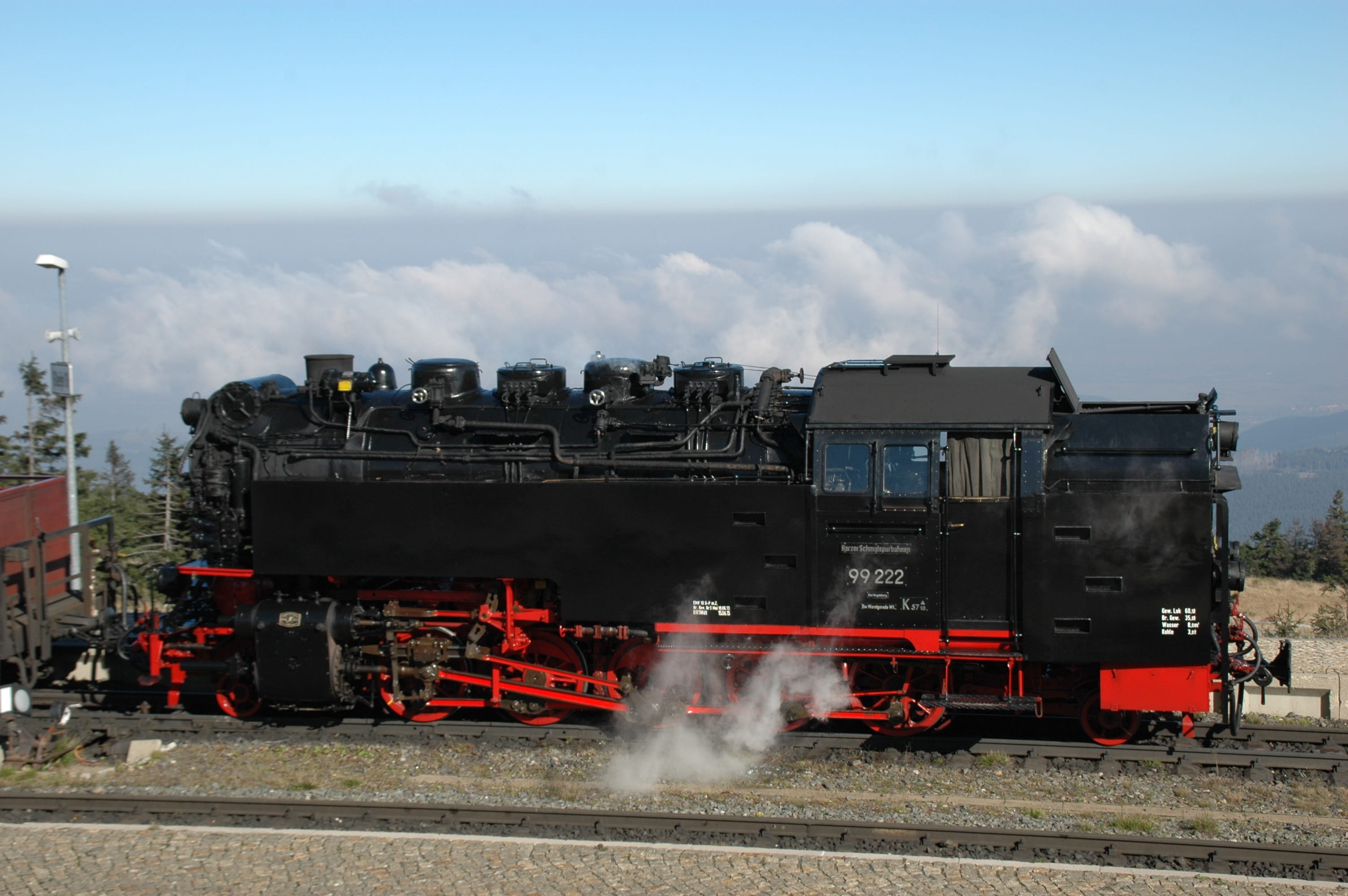 railroad track, sky, transportation, no people, land vehicle, 2K, motion, nature, arrival, business, day, rail transportation, Hsb, Resin, air pollution, HD Wallpaper