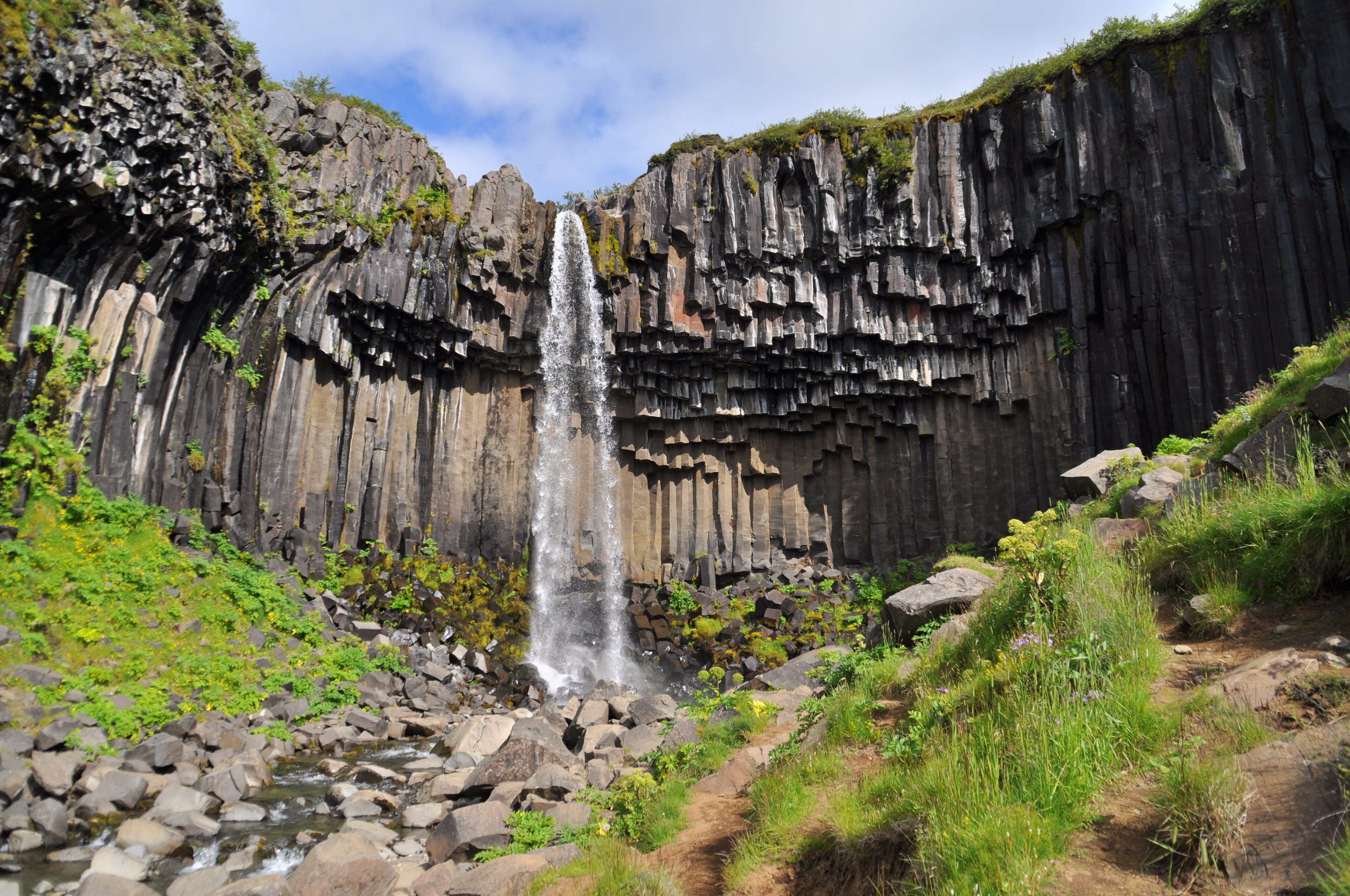no people, iceland, outdoors, 4K, rock, solid, sky, nature, cliff, flowing water, environment, geology, formation, land, beauty in nature, day, waterfall, HD Wallpaper
