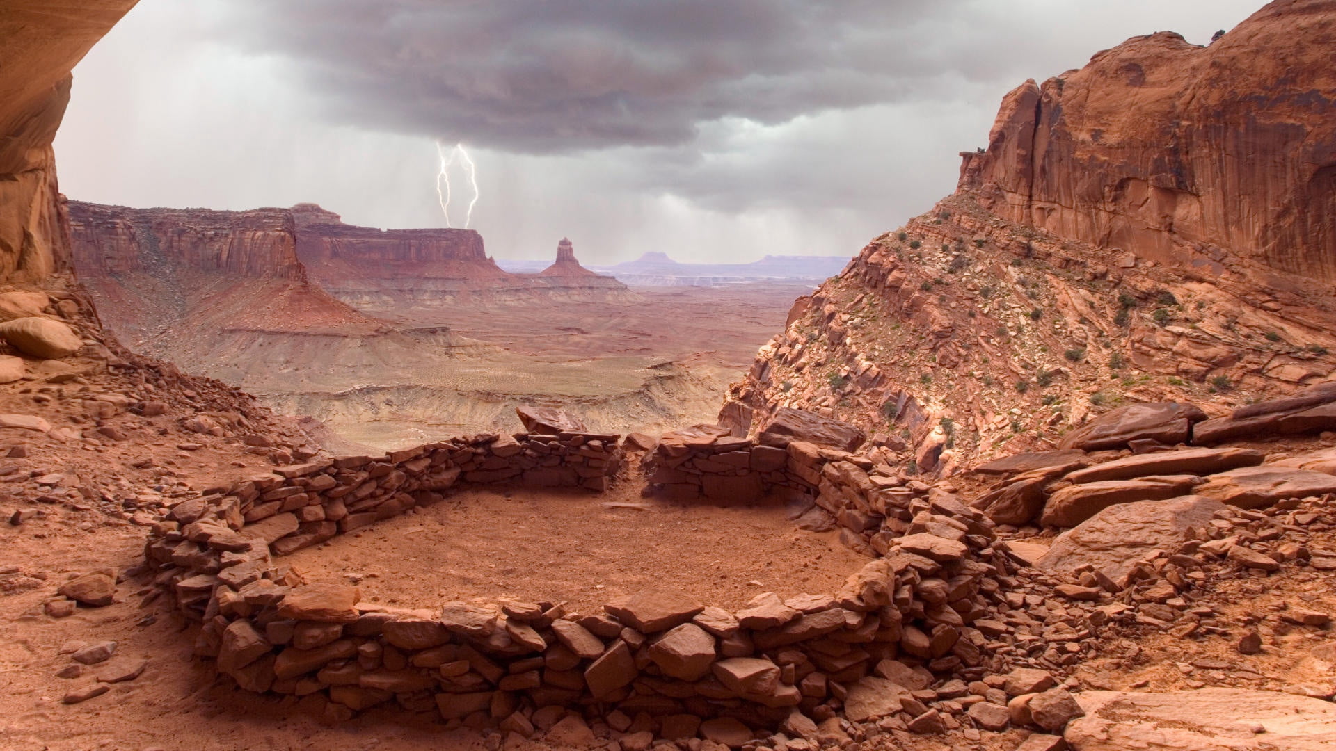 lightning, eroded, climate, national Landmark, dry, mountain range, landscape, nature, red, solid, sand, stones, uSA, tranquil scene, remote, travel, sky, HD Wallpaper