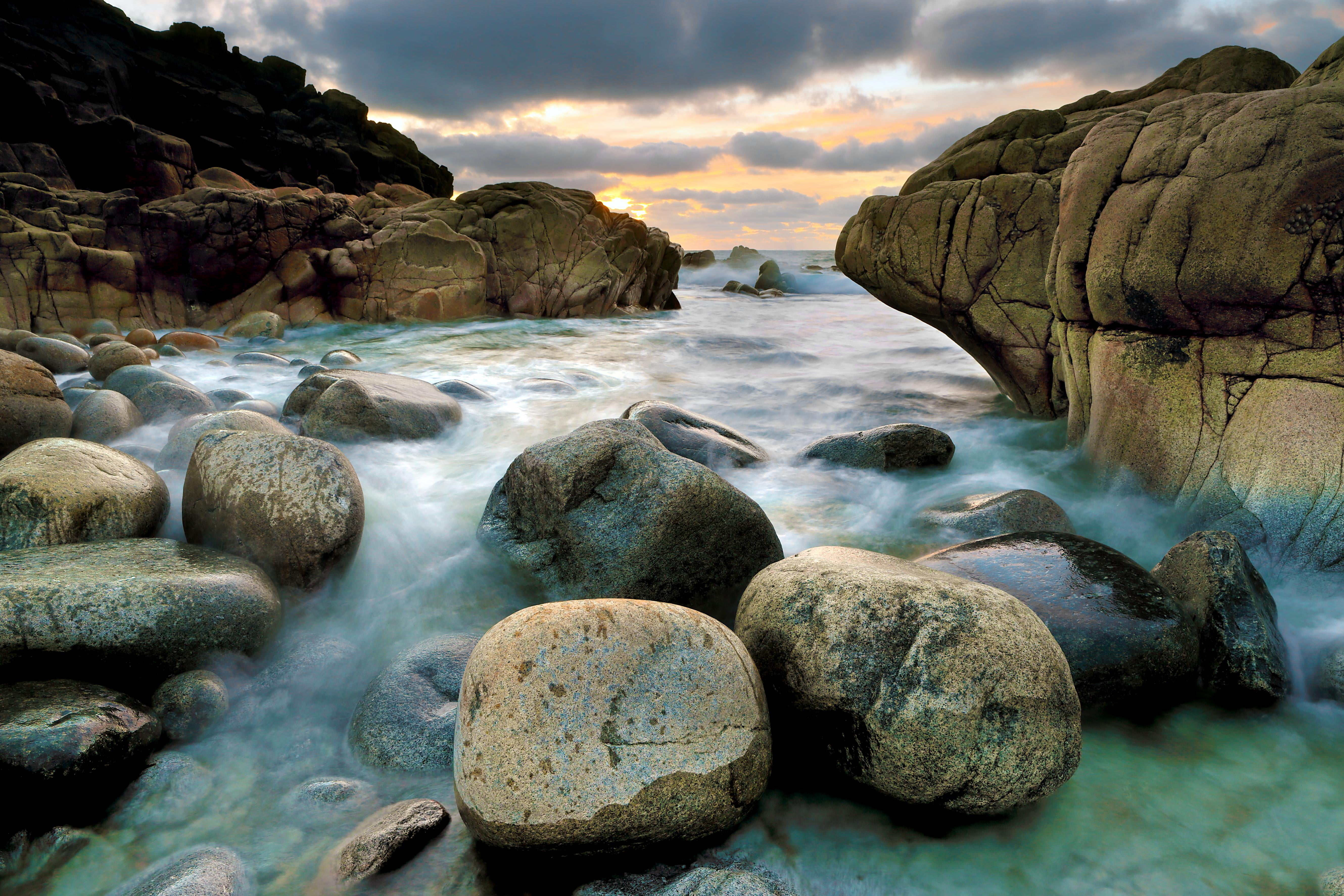 stone - Object, Cape Cornwall, daytime, England  rocks, exposure, beach, britain, scenics, tide  cove, shoreline, coast, sunset, timelapse photography, HD Wallpaper