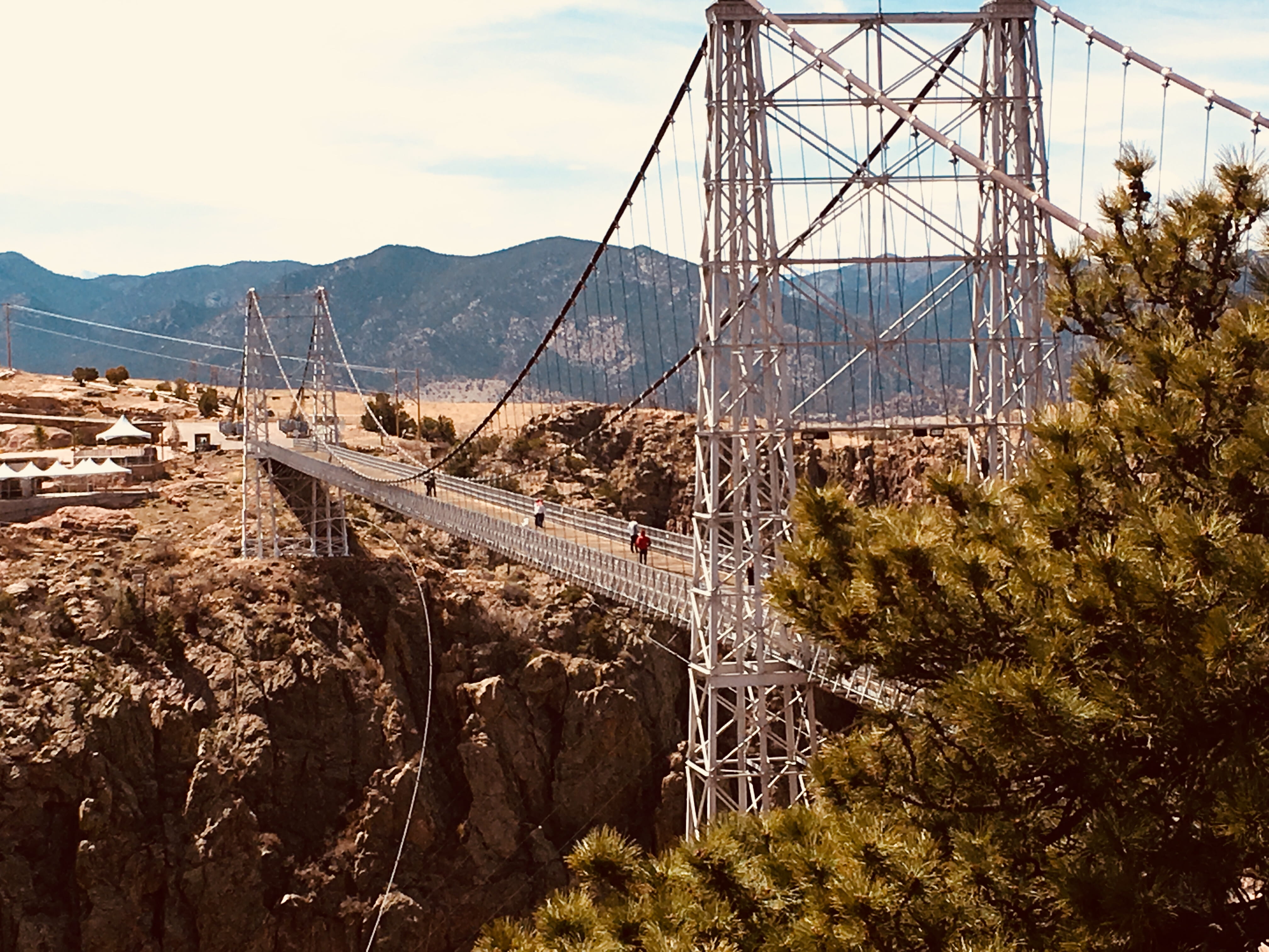 day, cañon city, 4K, bridge - man made structure, gorge, mountain, electricity pylon, built structure, connection, electricity, transportation, tree, colorado, HD Wallpaper