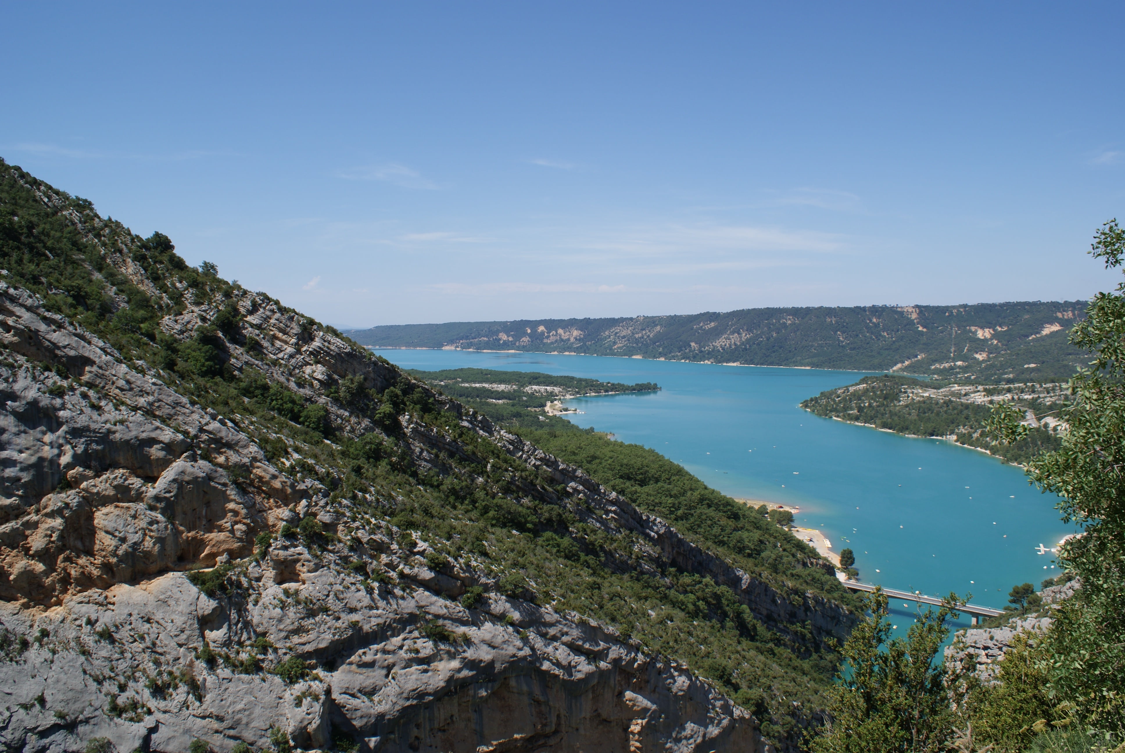 land, beach, mountain, provence, tranquility, sky, landscape, tree, sea, summer, 4K, high angle view, gorges du verdon, nature, france, green, south of france, HD Wallpaper