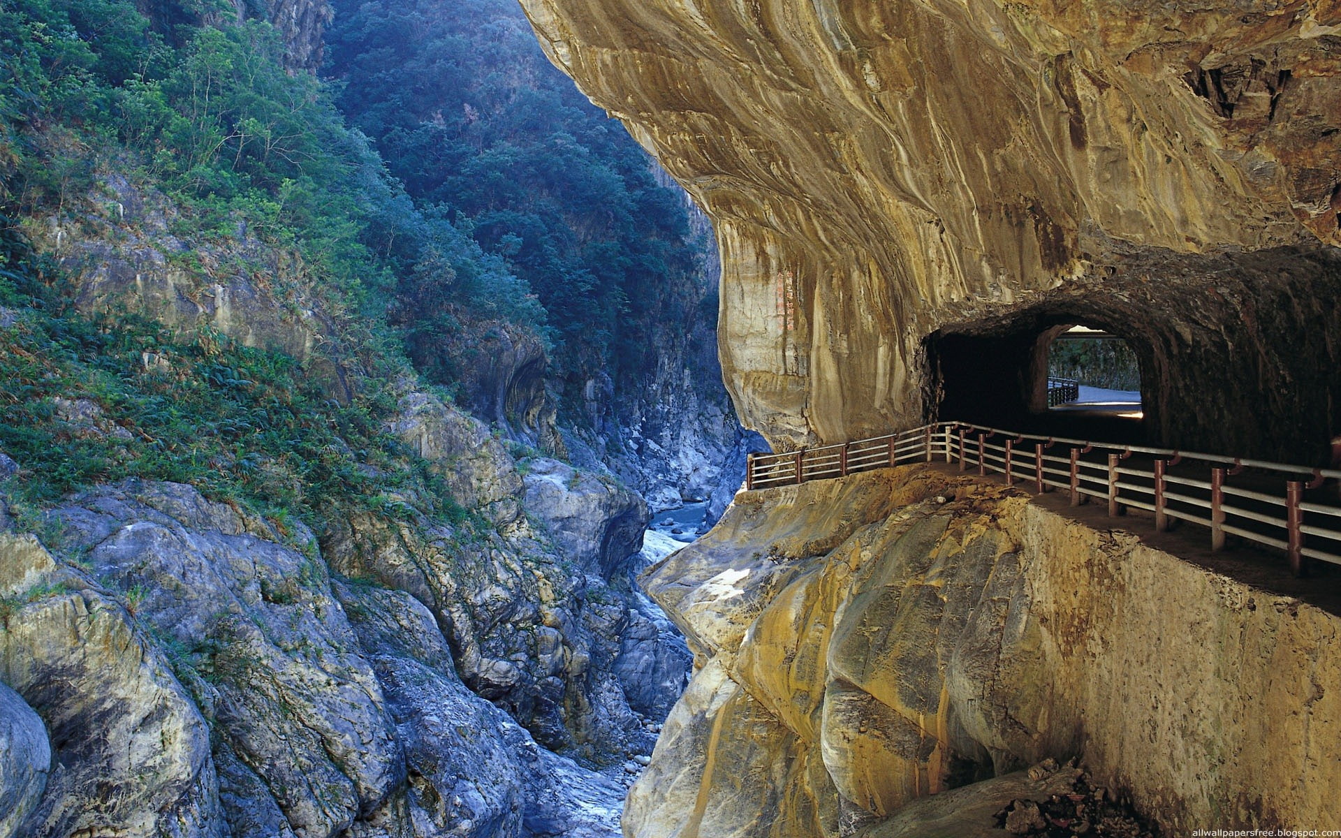 marble, nature, 1080P, rock formation, valley, cliff, fence, landscape, Taiwan, Taroko Gorge, road, HD Wallpaper