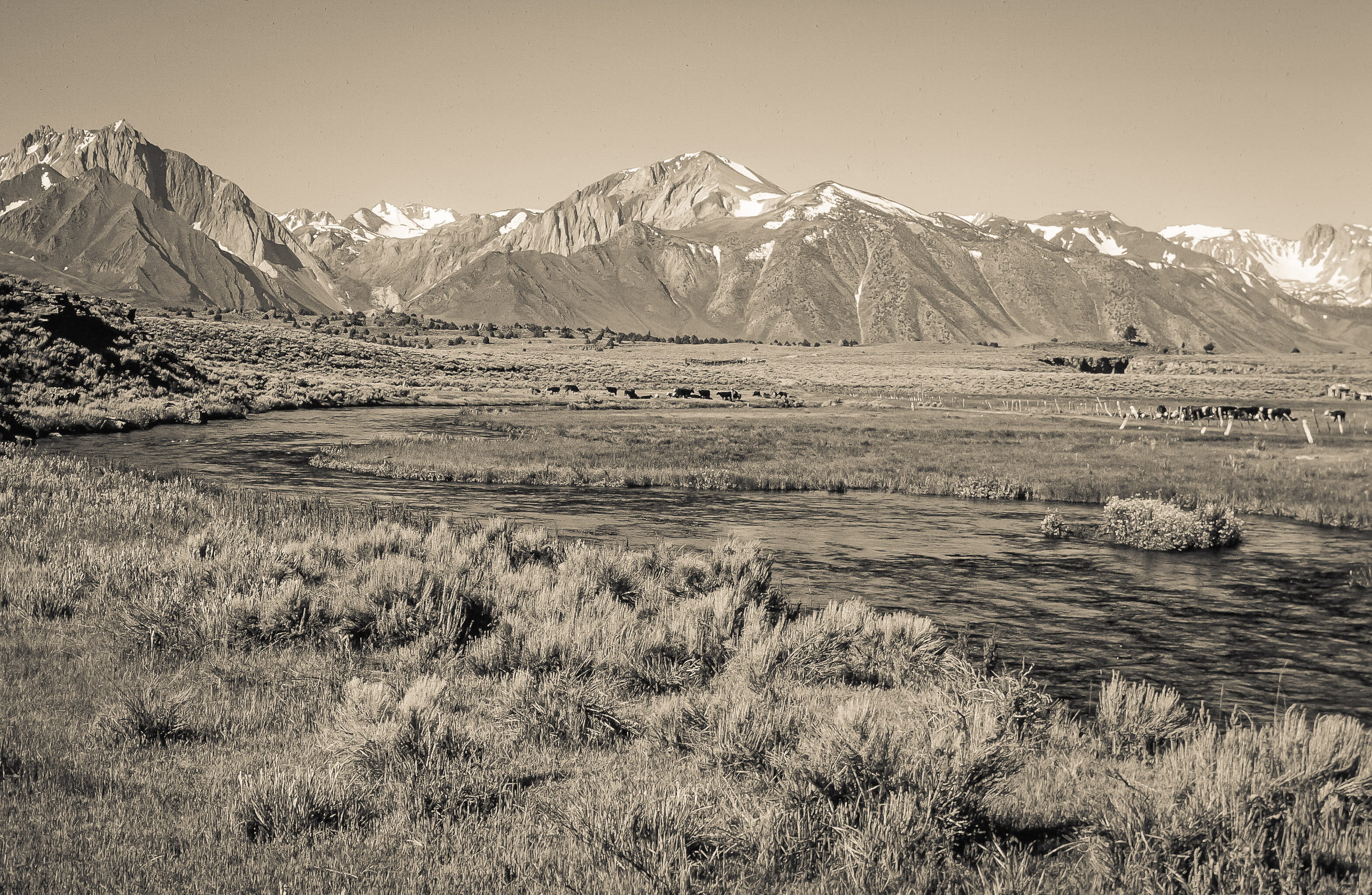 drive, mountain range, seen, river, natural, cold temperature, mountains, colorful, no people, ranchland, snow, environment, winter, summer, black and white, HD Wallpaper
