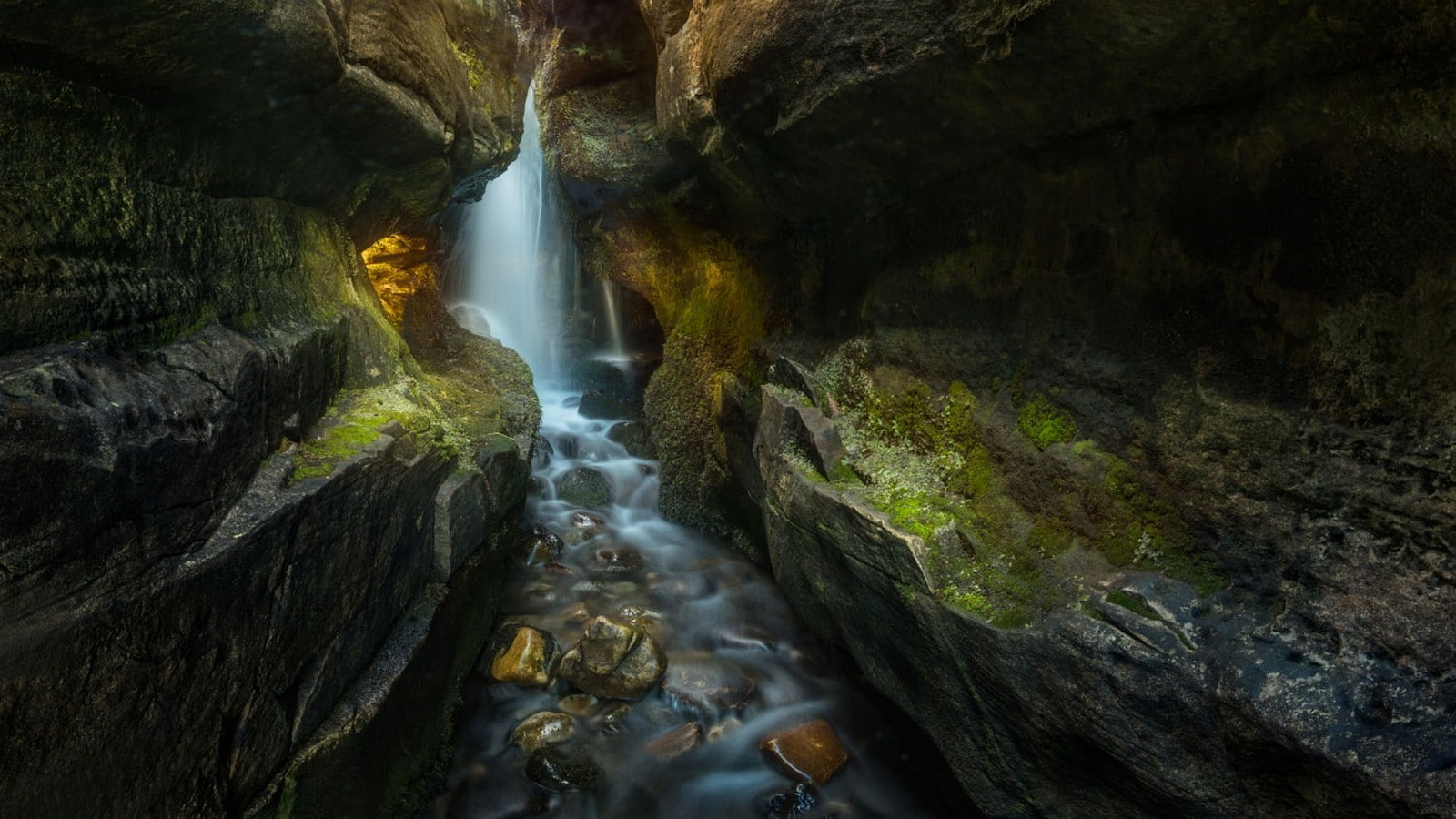 nature, canyon, landscape, waterfall, 720P, long exposure, Scotland, gorge, moss, HD Wallpaper