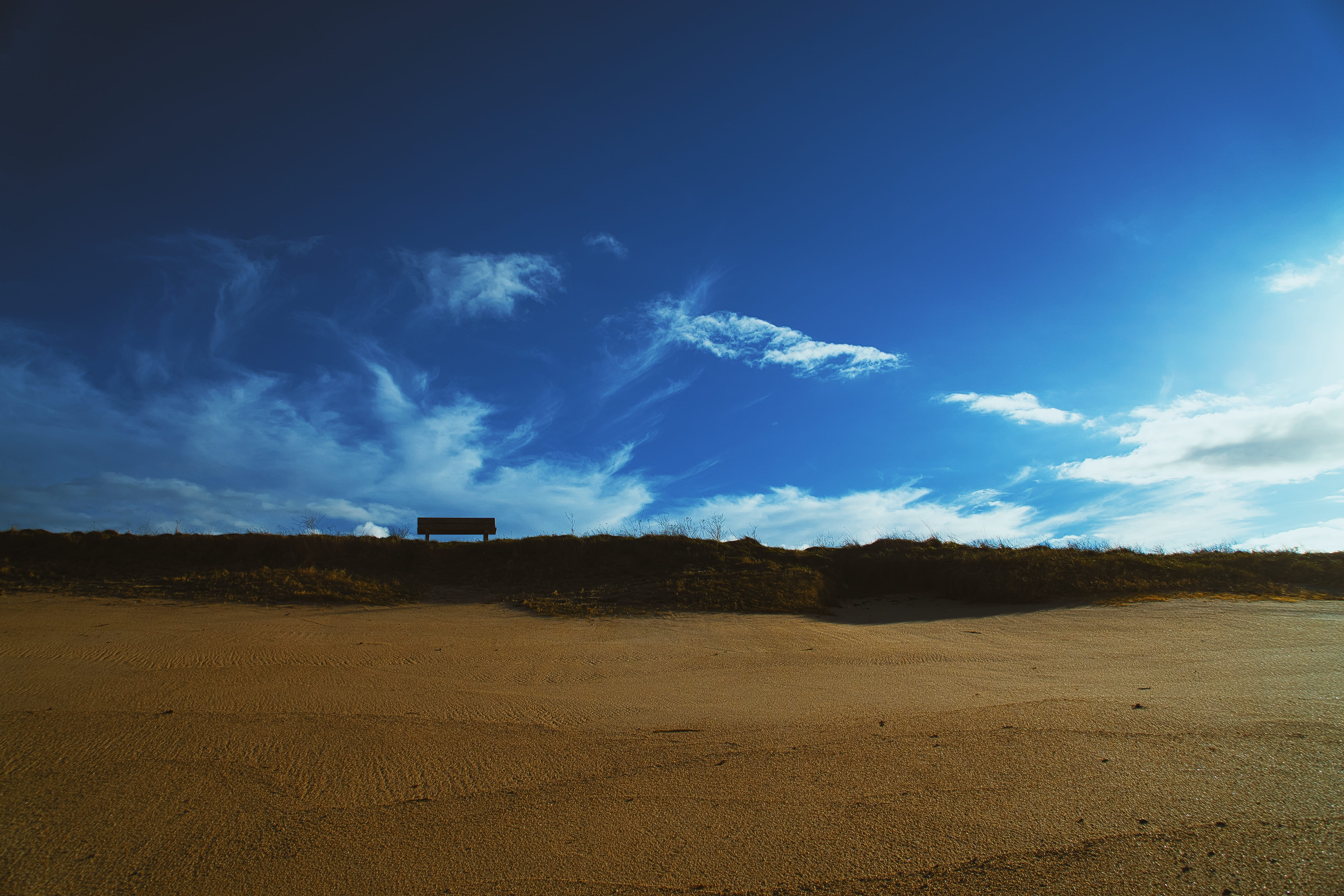 day, geometry, sky, grass, built structure, beauty in nature, tranquil scene, hut, lines, beach, brignogan-plages, 5K, cloud - sky, shadows, grading, desert, HD Wallpaper