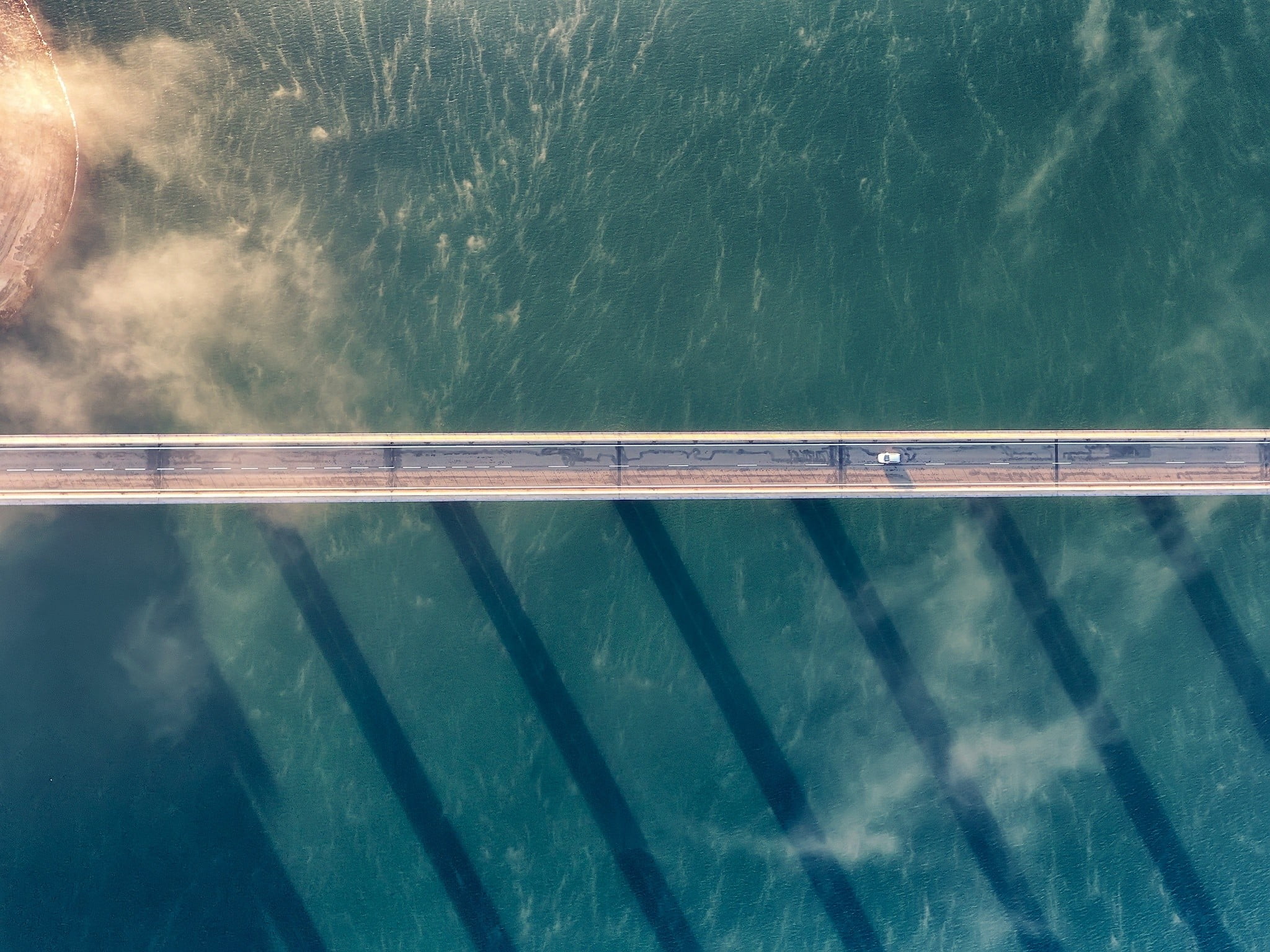 nature, clouds, day, motion, no people, sea, 1080P, car, waterfront, gray, reflection, swimming pool, concrete, turquoise colored, body, high angle view, HD Wallpaper