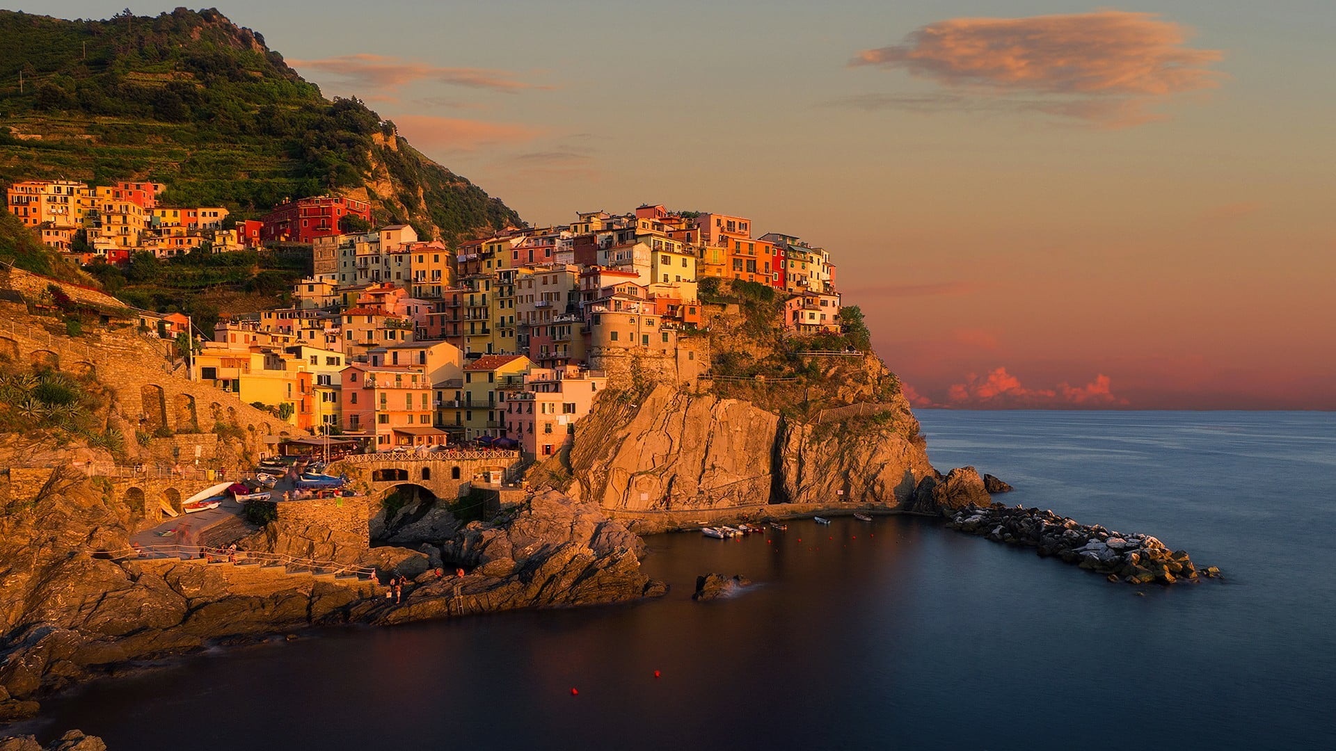 manarola, sky, architecture, italy, no people, building exterior, scenics - nature, coast, 1080P, beach, headland, solid, evening, outdoors, land, promontory, HD Wallpaper