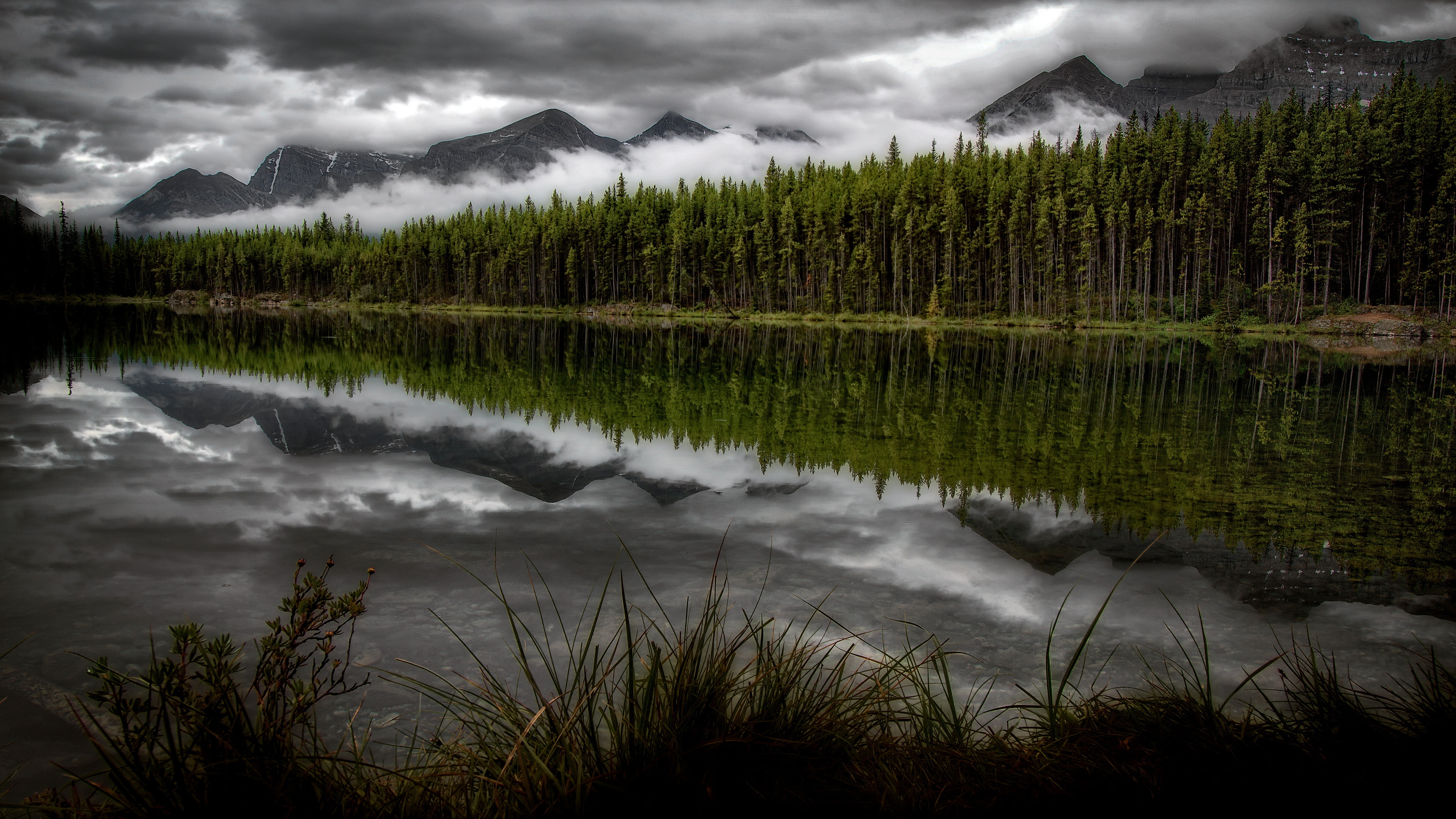 reflections, Herbert Lake, canada, 5K, HD Wallpaper