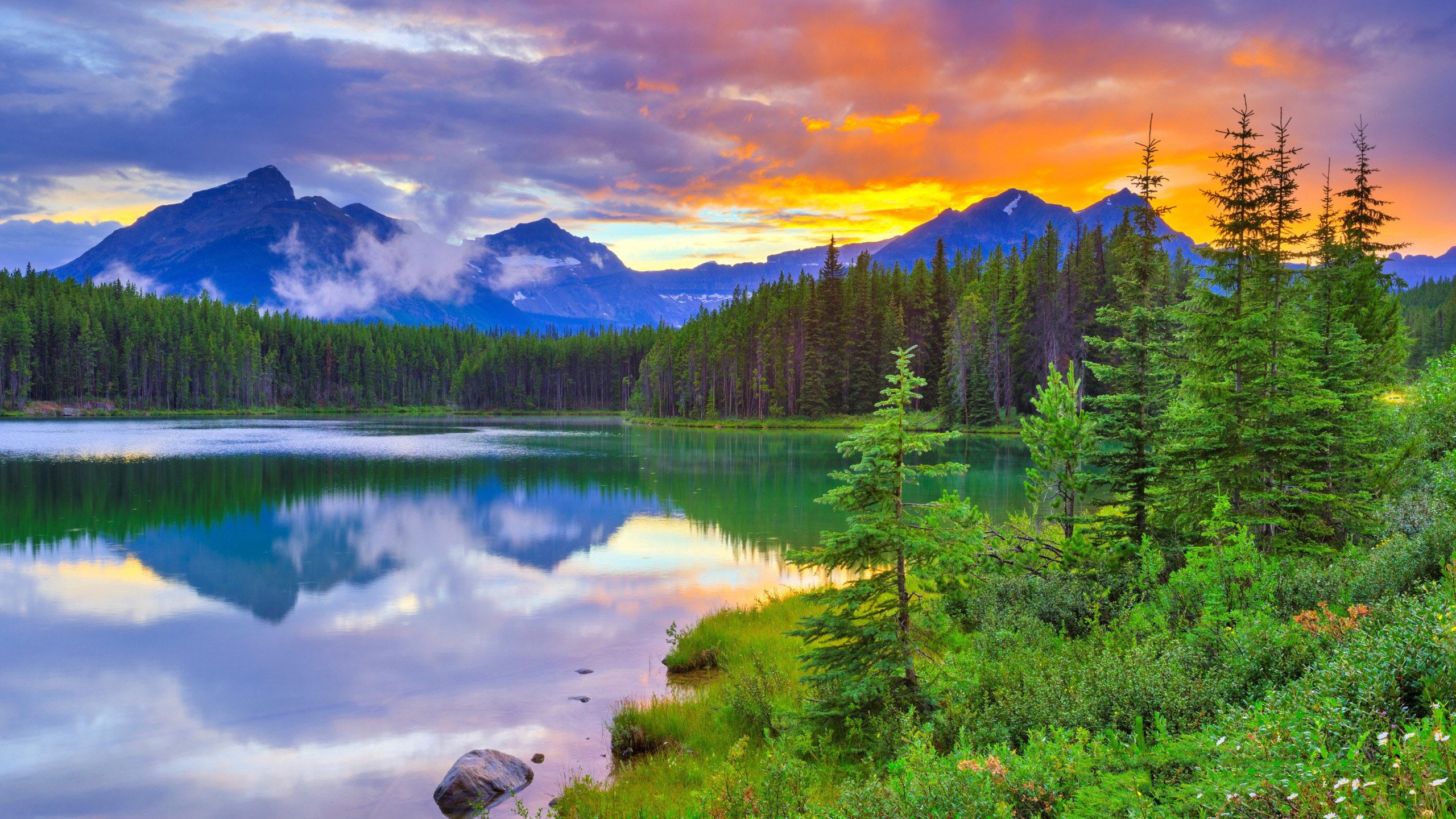 lake, park, alberta, herbert, banff, 2K, national, HD Wallpaper