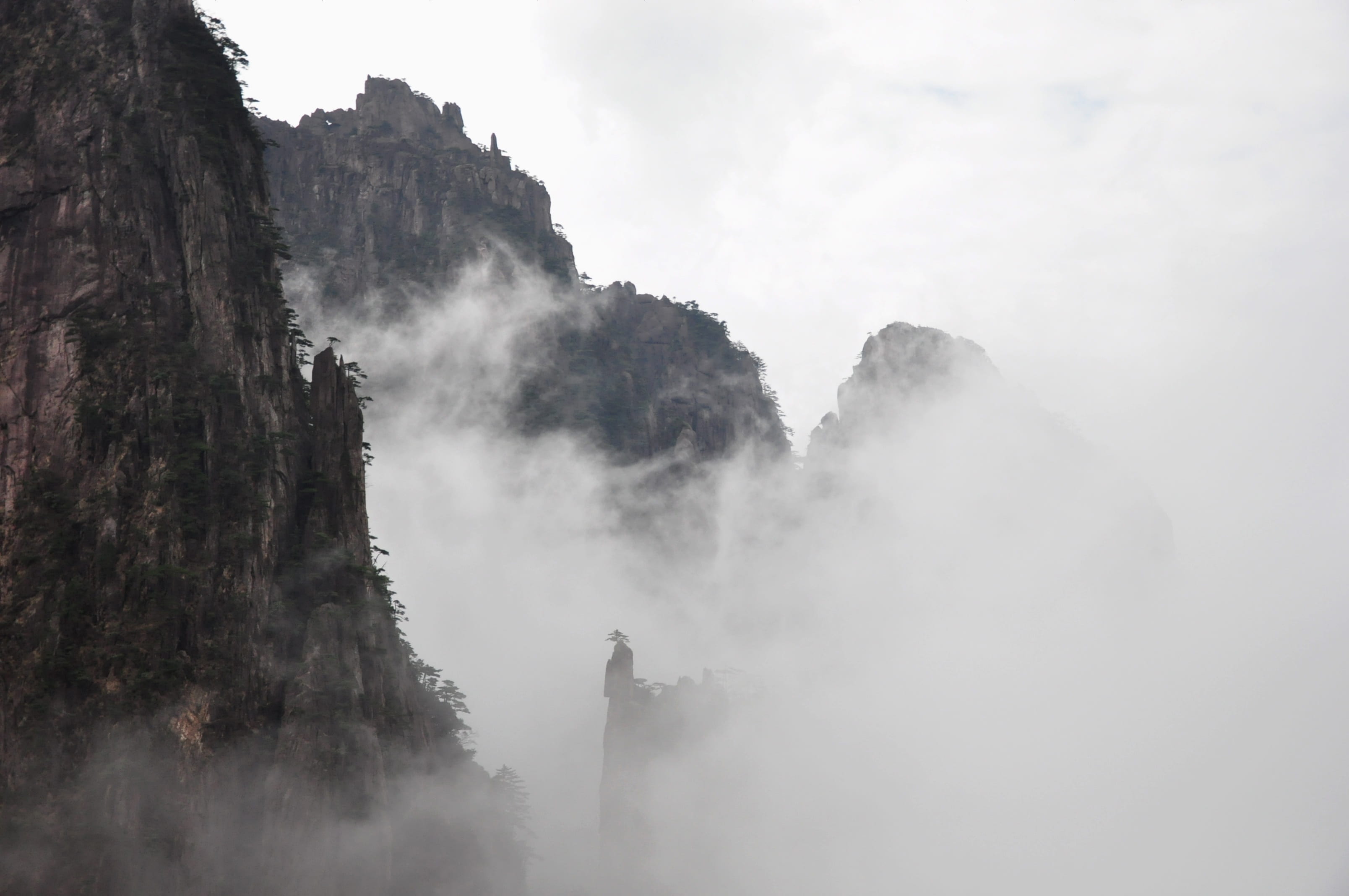 2K, ink, the scenery, smoke - physical structure, natural, spring, tourism, artistic conception, one person, mountains, views, china, cloud, landscape, HD Wallpaper