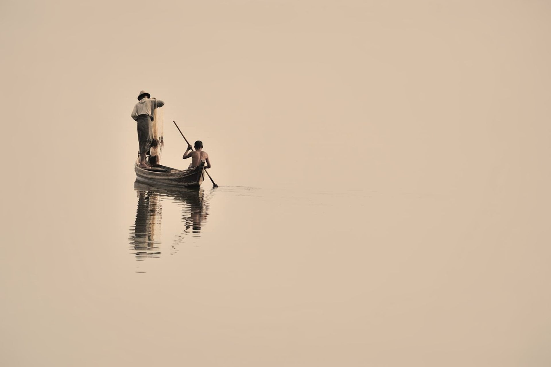 Lake, sky, People, River, two people, women, Fisherman, 1080P, Boat, cooperation, water, teamwork, adult, copy space, nature, togetherness, full length, HD Wallpaper