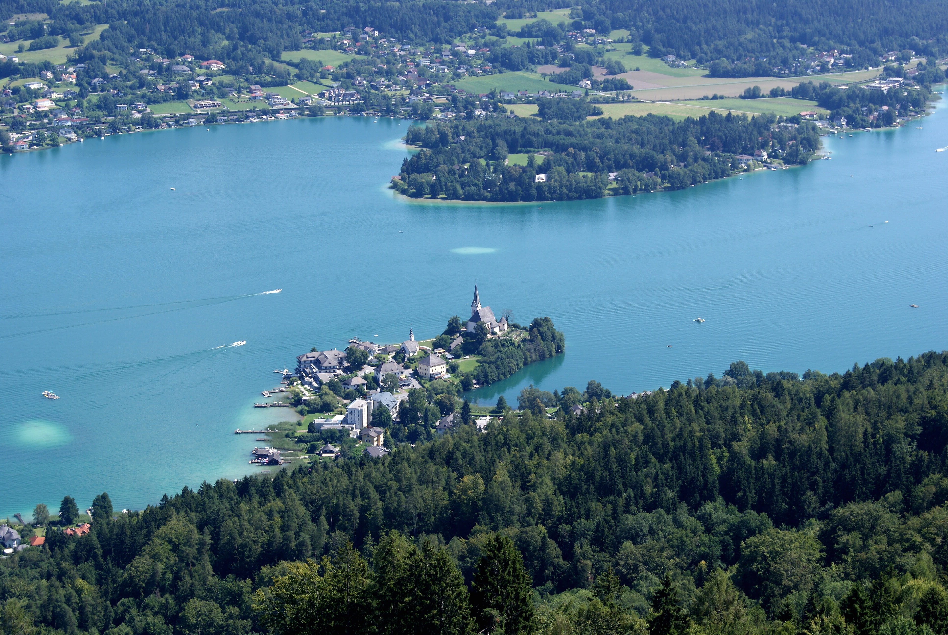 sea, scenics - nature, outdoors, green color, no people, tranquility, mode of transportation, austria, lake, nature, 4K, land, carinthia, maria wörth, HD Wallpaper
