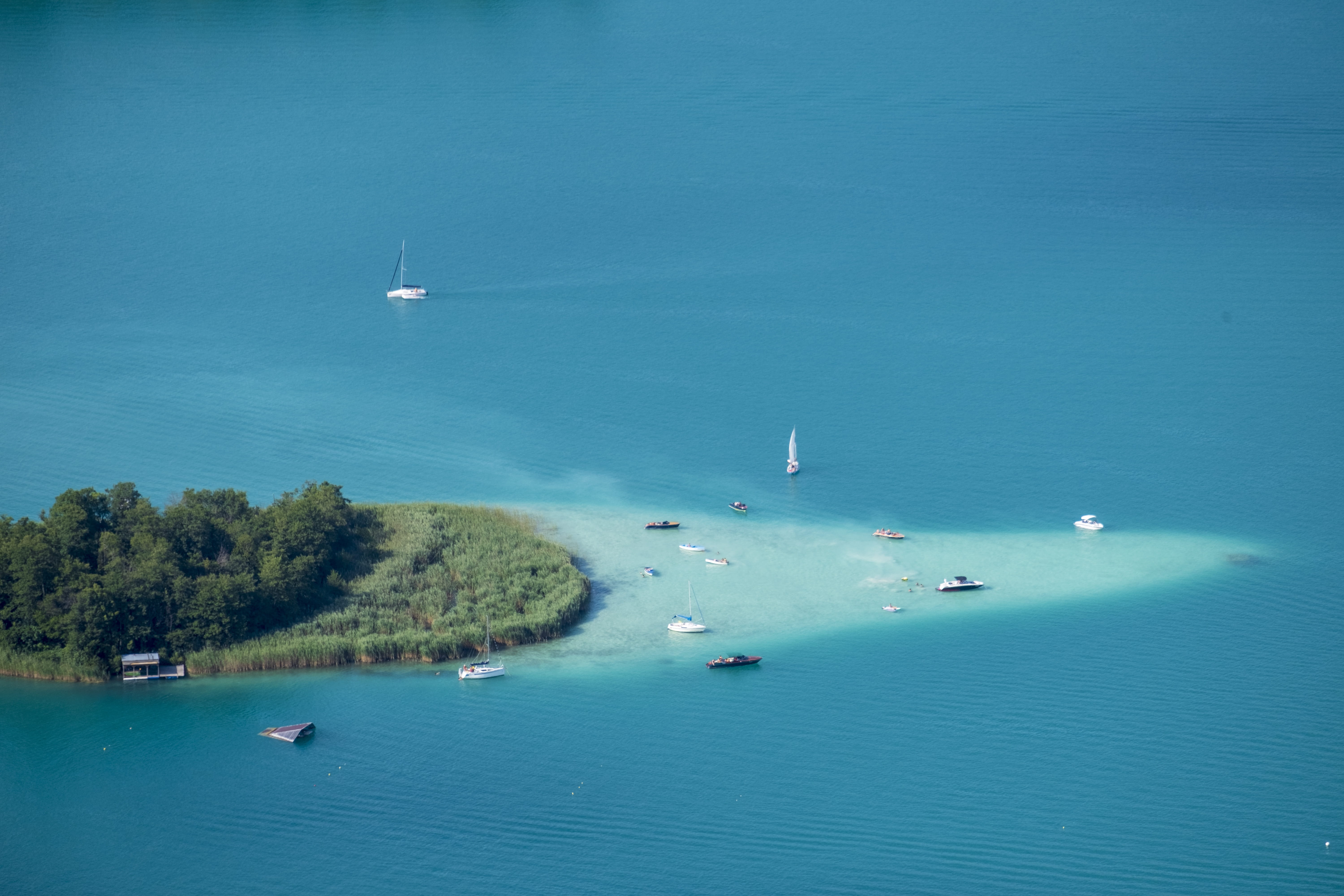 sky, scenics - nature, boats, nature, no people, beauty in nature, flying, blue, mode of transportation, tree, carinthia, high angle view, waterfront, wörthersee, HD Wallpaper
