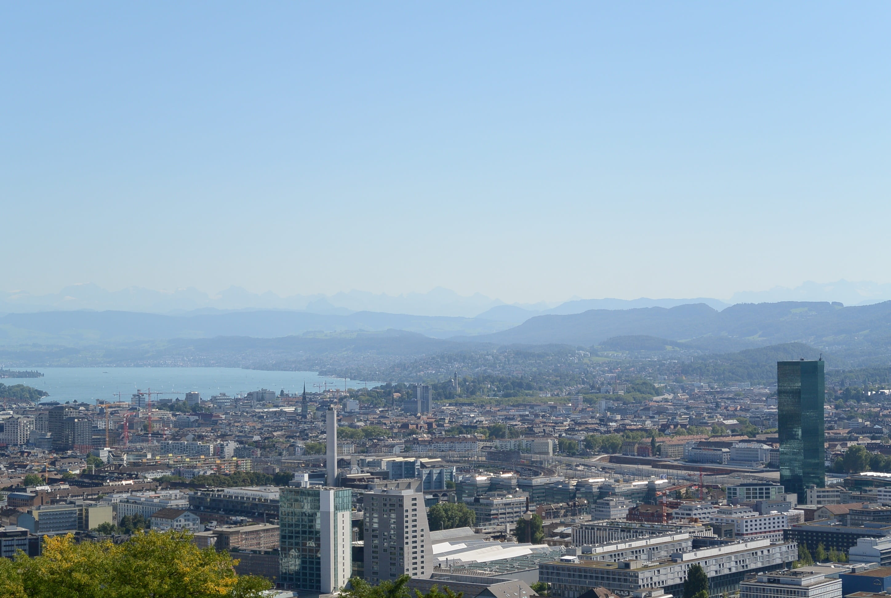 high angle view, day, townscape, building, copy space, cityscape, Zurich, residential district, prime tower, outdoors, Lake Zurich, sky, City, city, built structure, HD Wallpaper