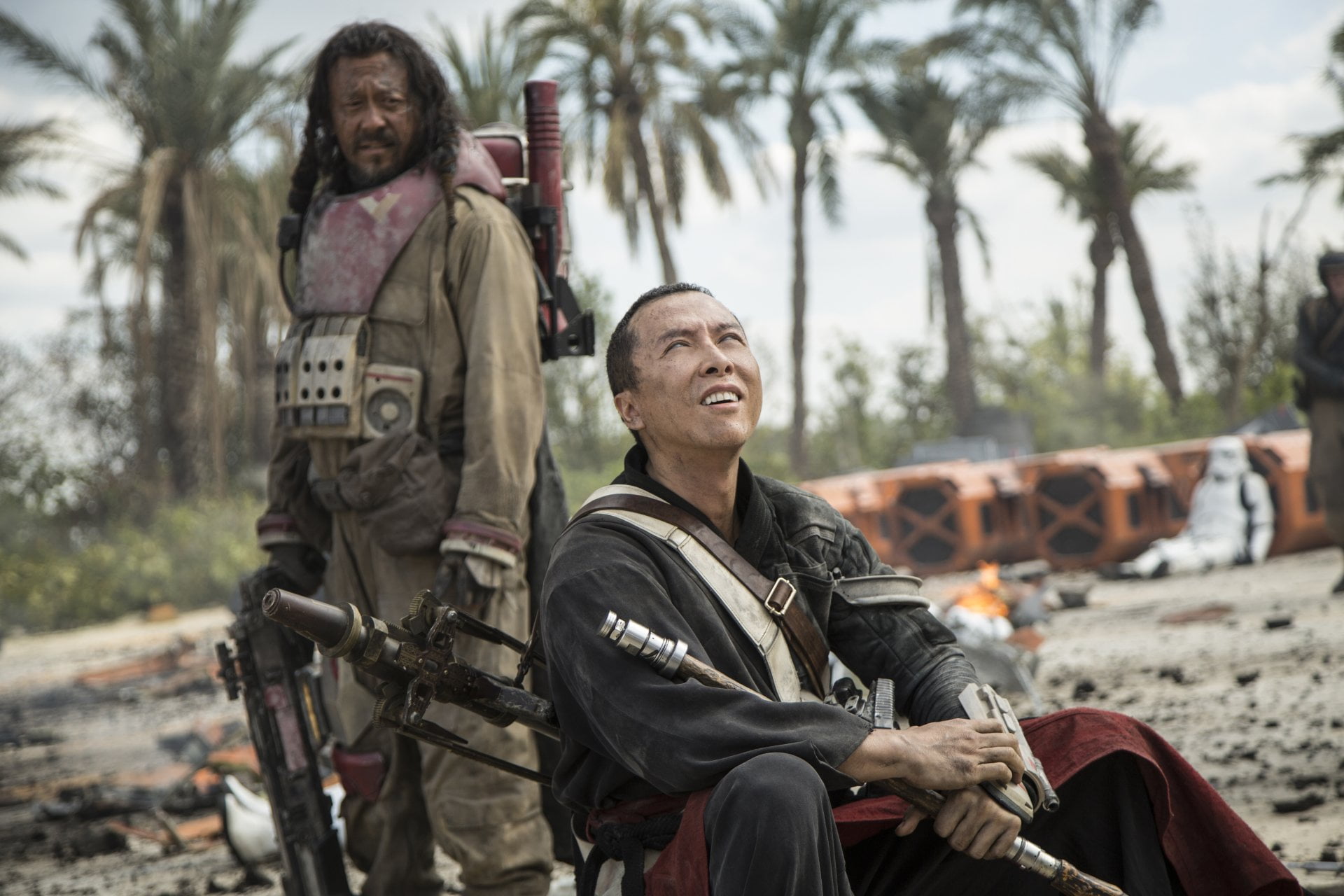 emotion, happiness, Jiang Wen, lifestyles, two people, nature, Chirrut Îmwe, focus on foreground, tree, Baze Malbus, plant, front view, Star Wars, portrait, HD Wallpaper