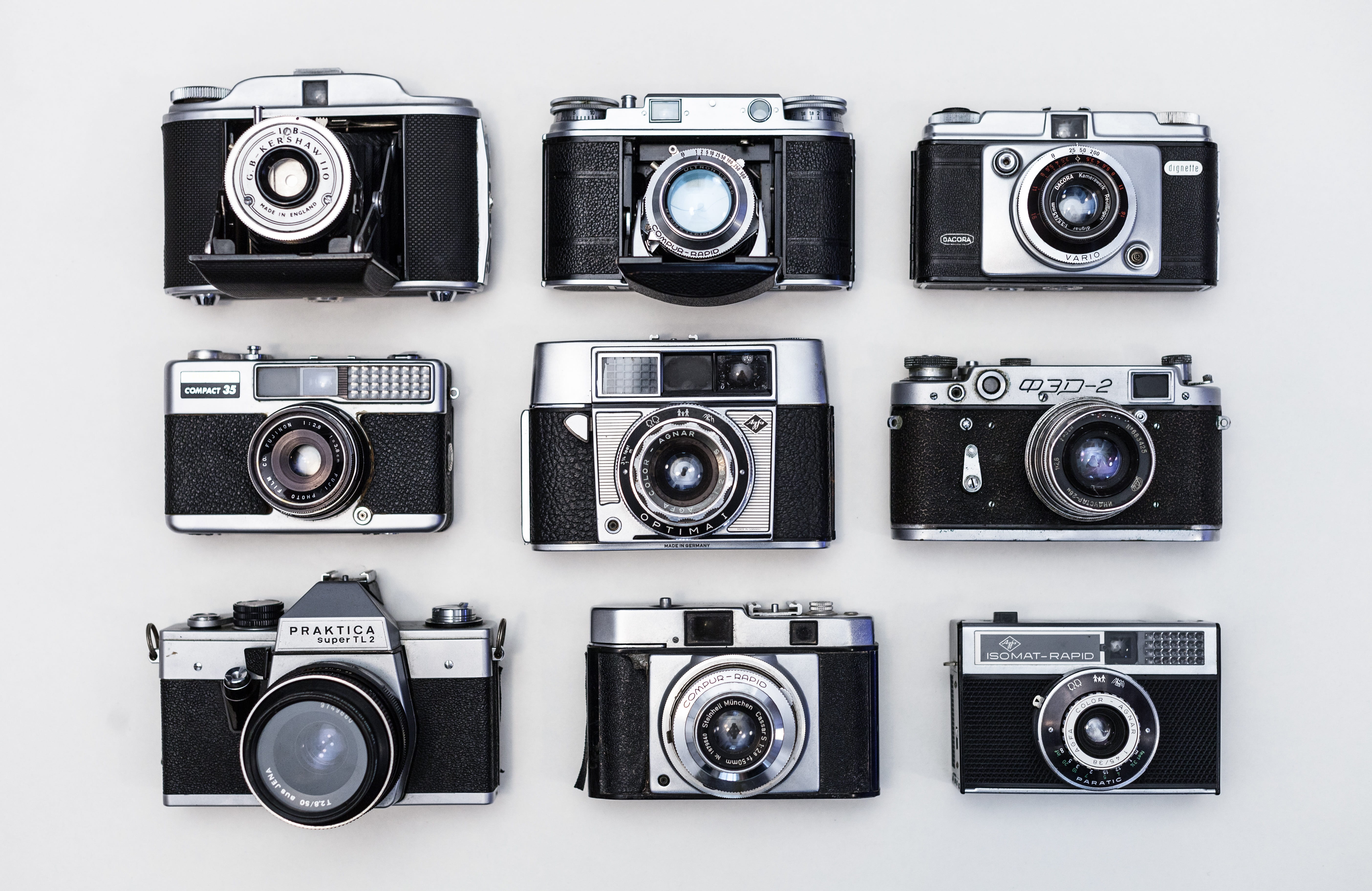 home video camera, variation, photographic equipment, analog, lens - eye, cut out, photographic, 5K, large group of objects, group, old, film, photography, HD Wallpaper