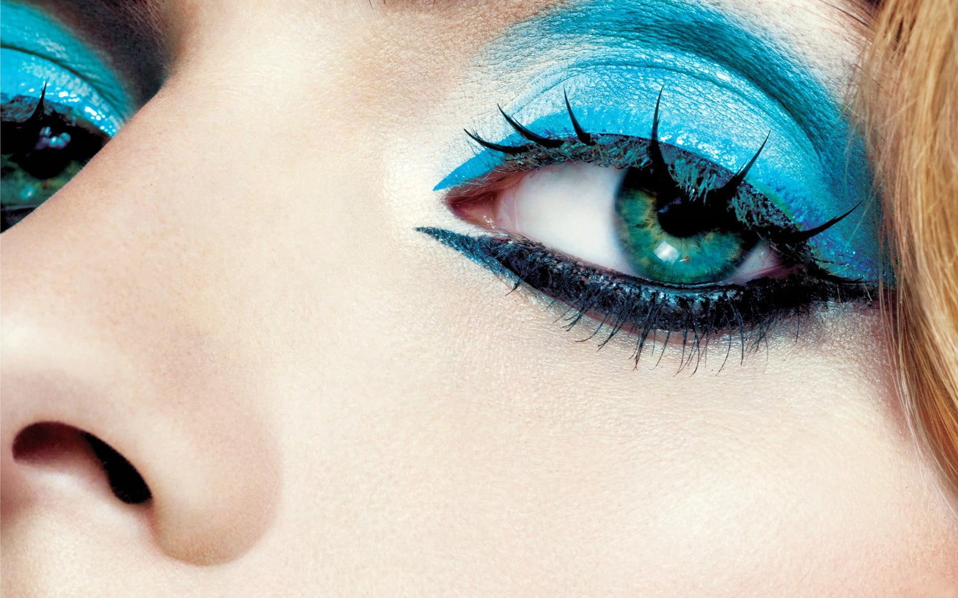 makeup, 1080P, eye, girls, women, eyeshadow, 1920x1200, s, blue, HD Wallpaper