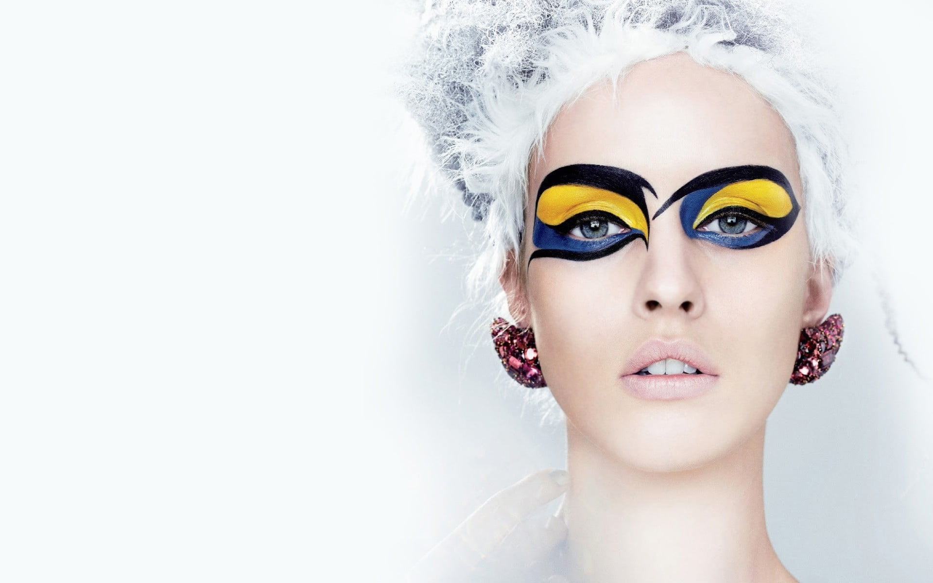 eye, body part, blue, women, human face, portrait, 1080P, beautiful people, yellow, hair, makeup, beauty, white, young adult, glamour, human body part, HD Wallpaper