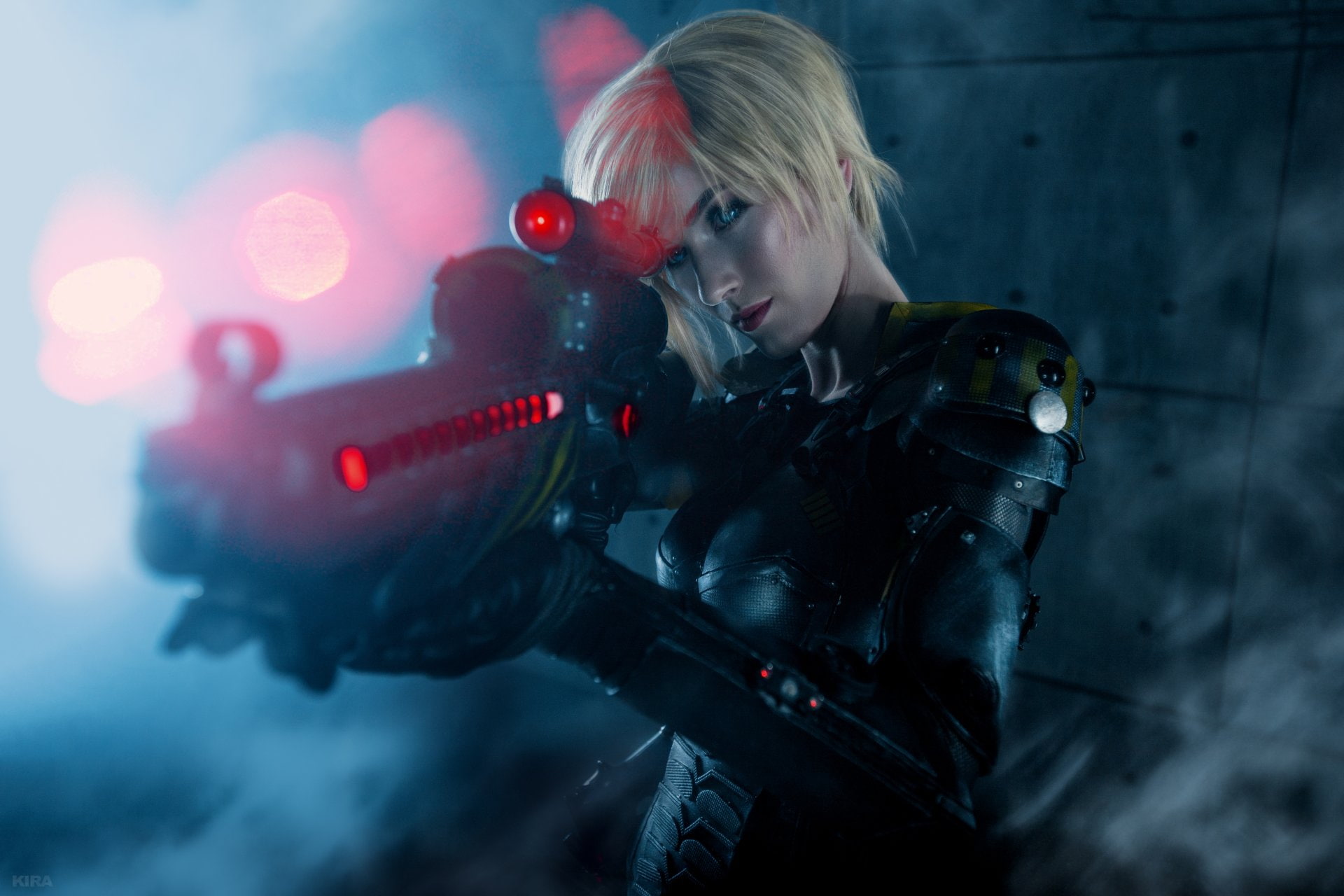 Blue Eyes, Wreck-It Ralph, Girl, Gun, Sergeant Calhoun, Short Hair, Cosplay, Woman, 1080P, Women, Weapon, Blonde, HD Wallpaper