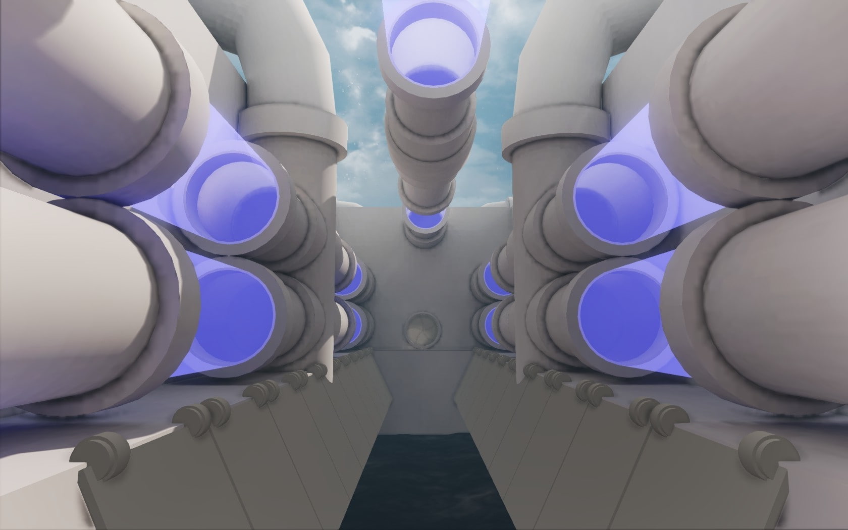 ceiling, architecture, pipe - tube, water pipe, 720P, day, gray, directly below, close-up, blue, low angle view, white color, in a row, shape, no people, HD Wallpaper