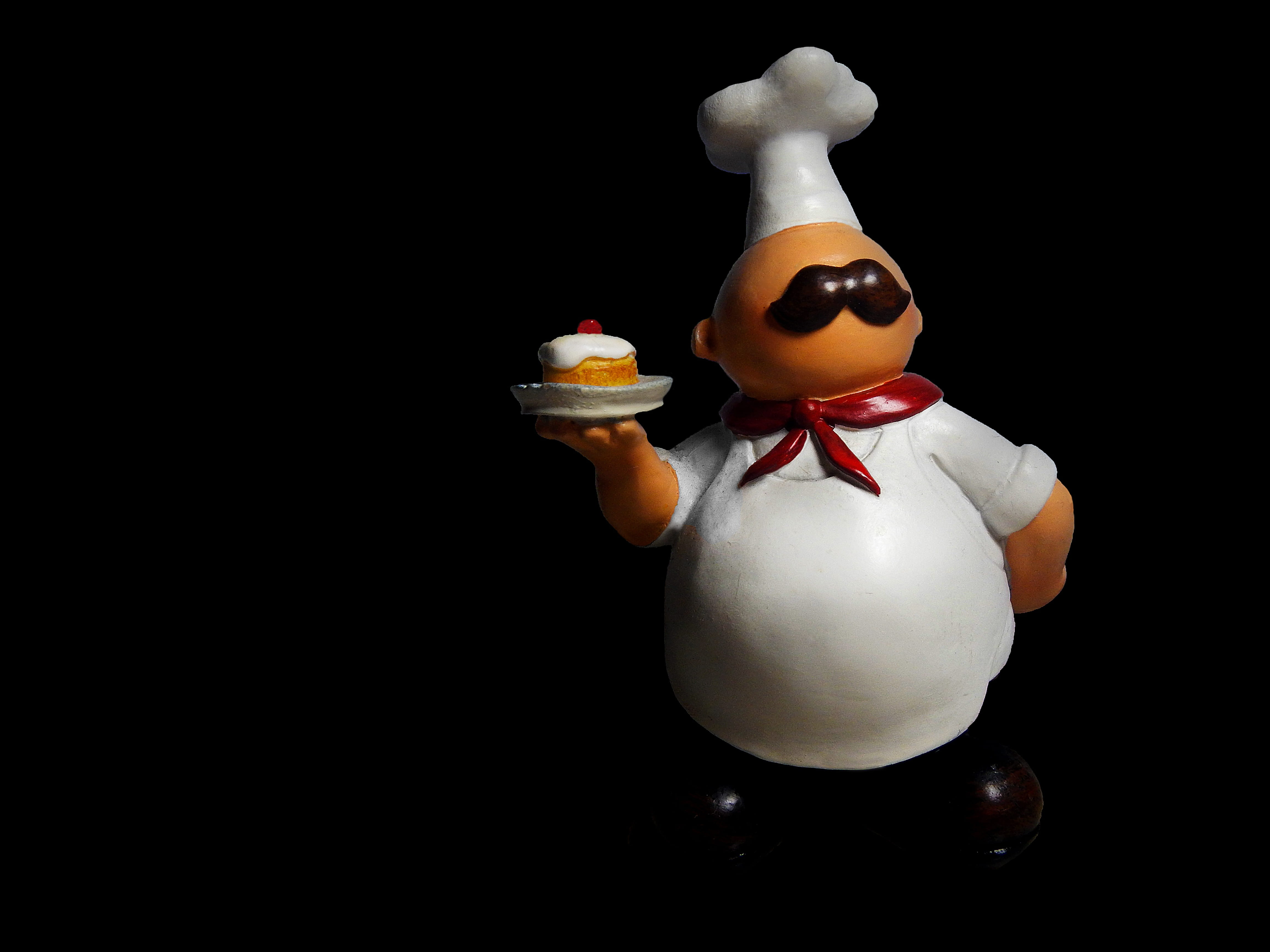 dessert, sweet food, chef, freshness, toy, representation, black background, food and drink, single object, copy space, figurine, studio shot, temptation, HD Wallpaper