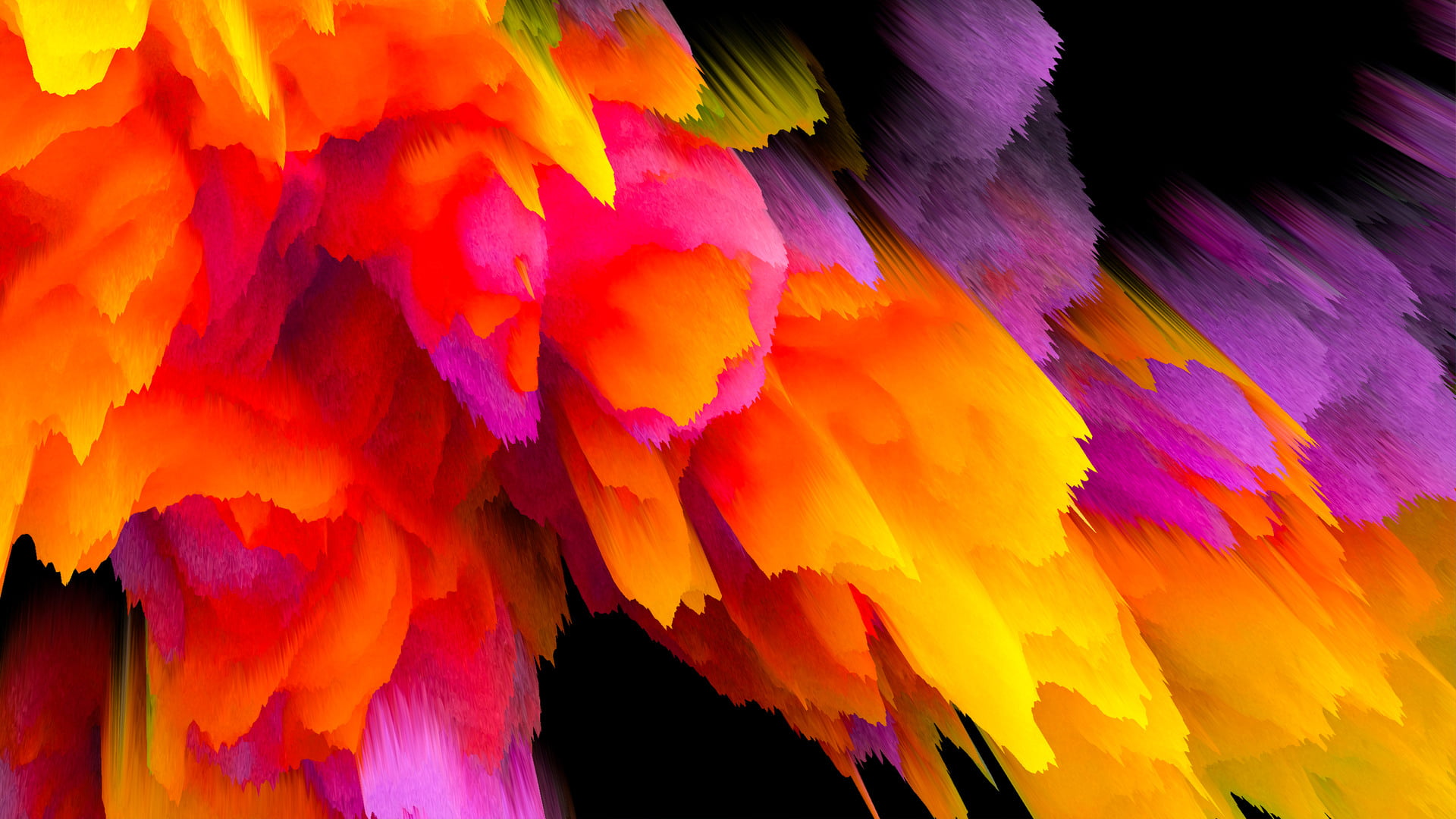 black, artwork, orange, colorful, dispersion, red, yellow, digital, 1080P, abstract, purple, HD Wallpaper