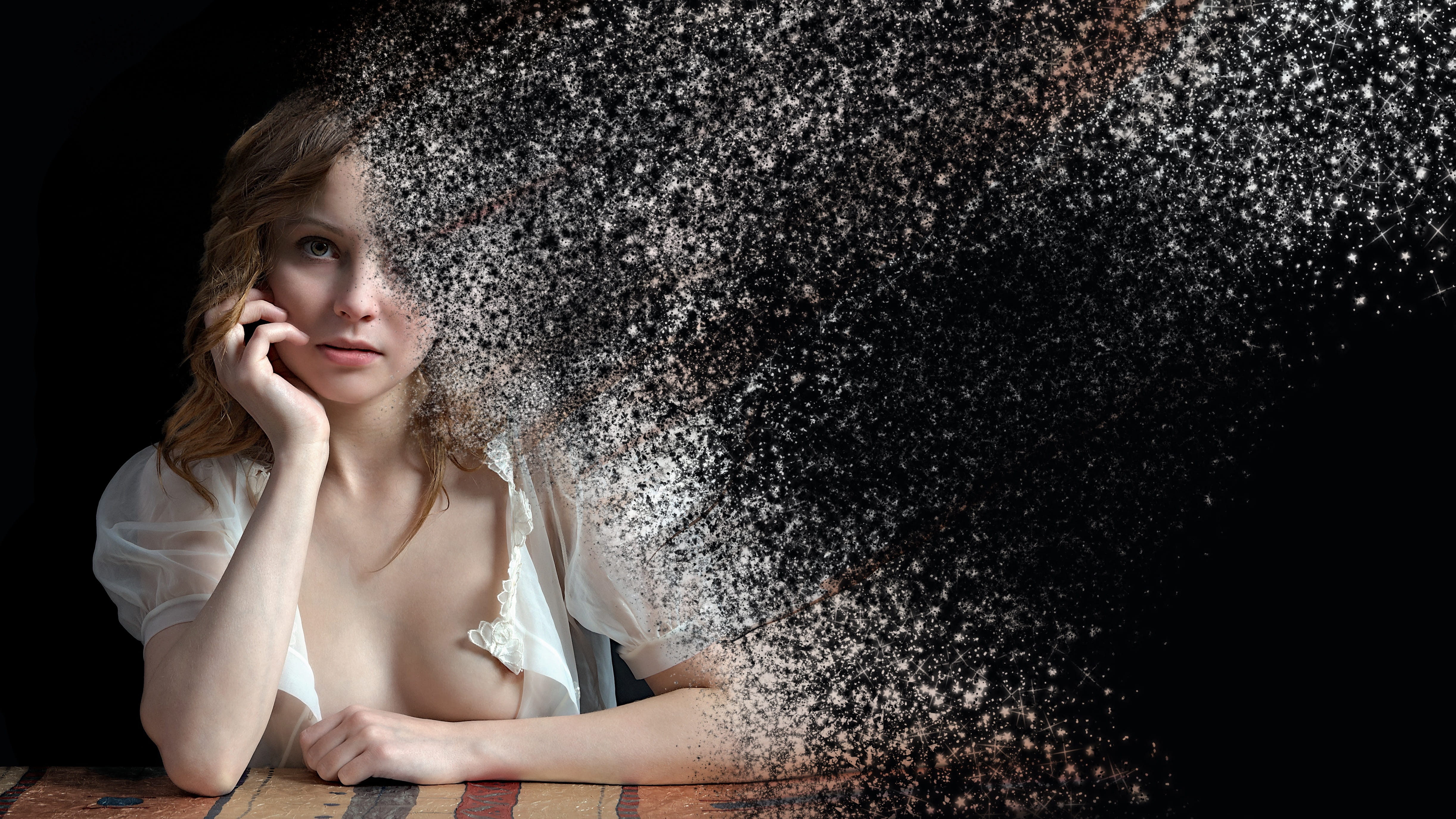 front view, 4K, portrait, young adult, beautiful woman, hair, women, contemplation, dispersion, looking away, indoors, scattering, looking, depression - sadness, HD Wallpaper