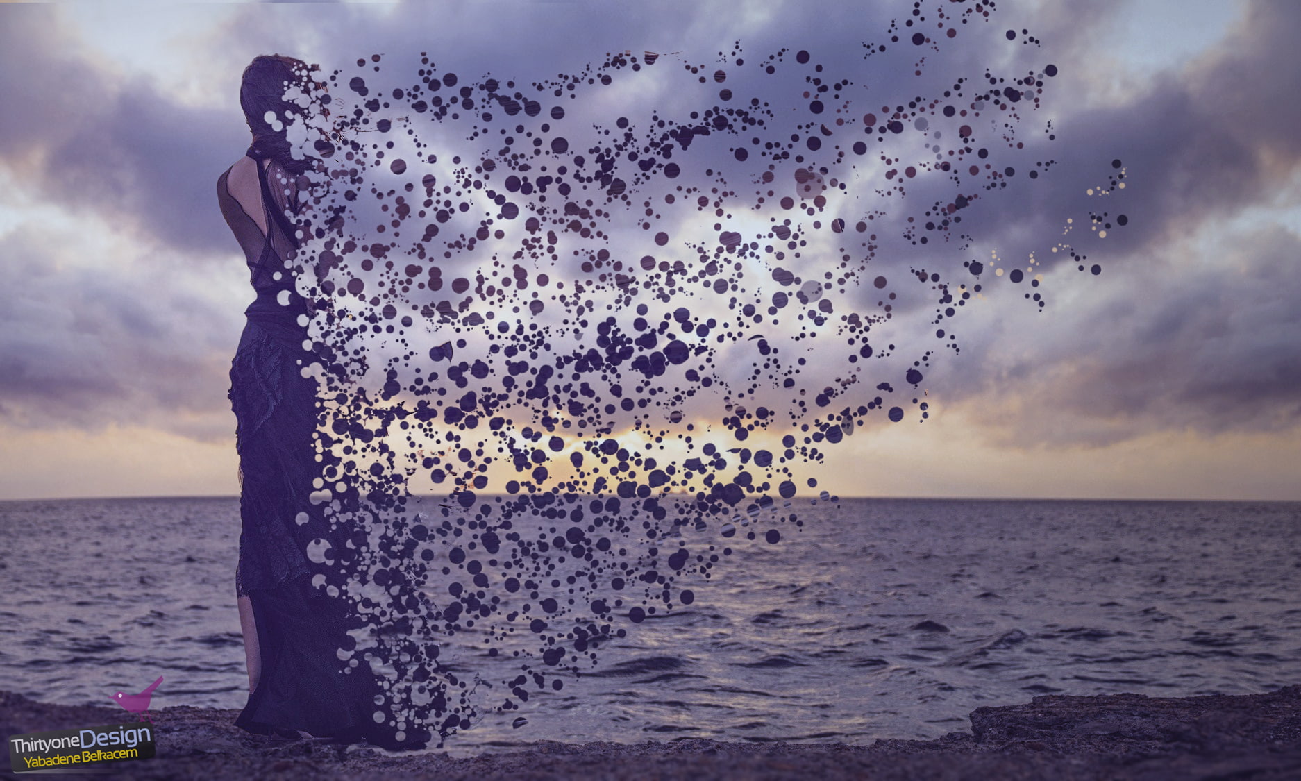 solid, water, 720P, cloud - sky, Dispersion, outdoors, beach, tranquility, land, sky, tranquil scene, Black Dress, sea, horizon over water, nature, motion, HD Wallpaper