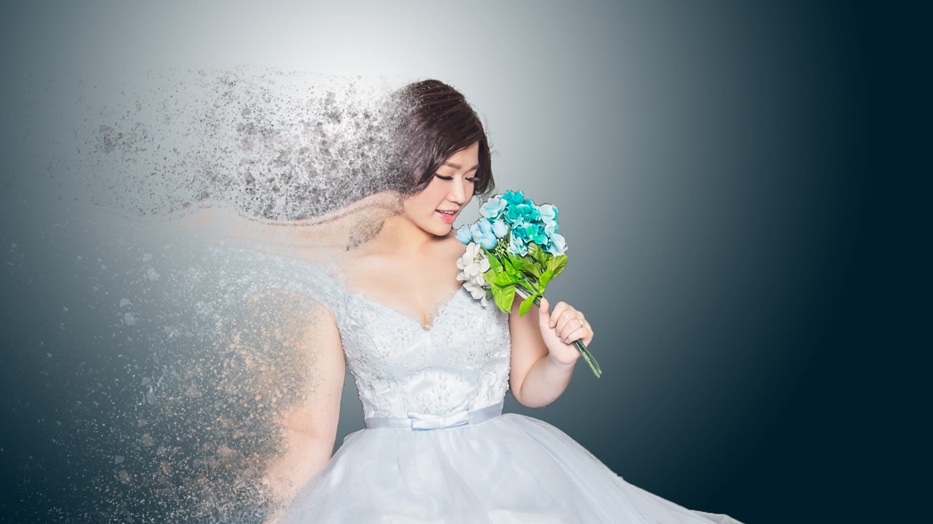 positive emotion, holding, white, young adult, poster, women, flower, dress, happy, flower arrangement, wedding dress, wedding, event, plant, newlywed, HD Wallpaper