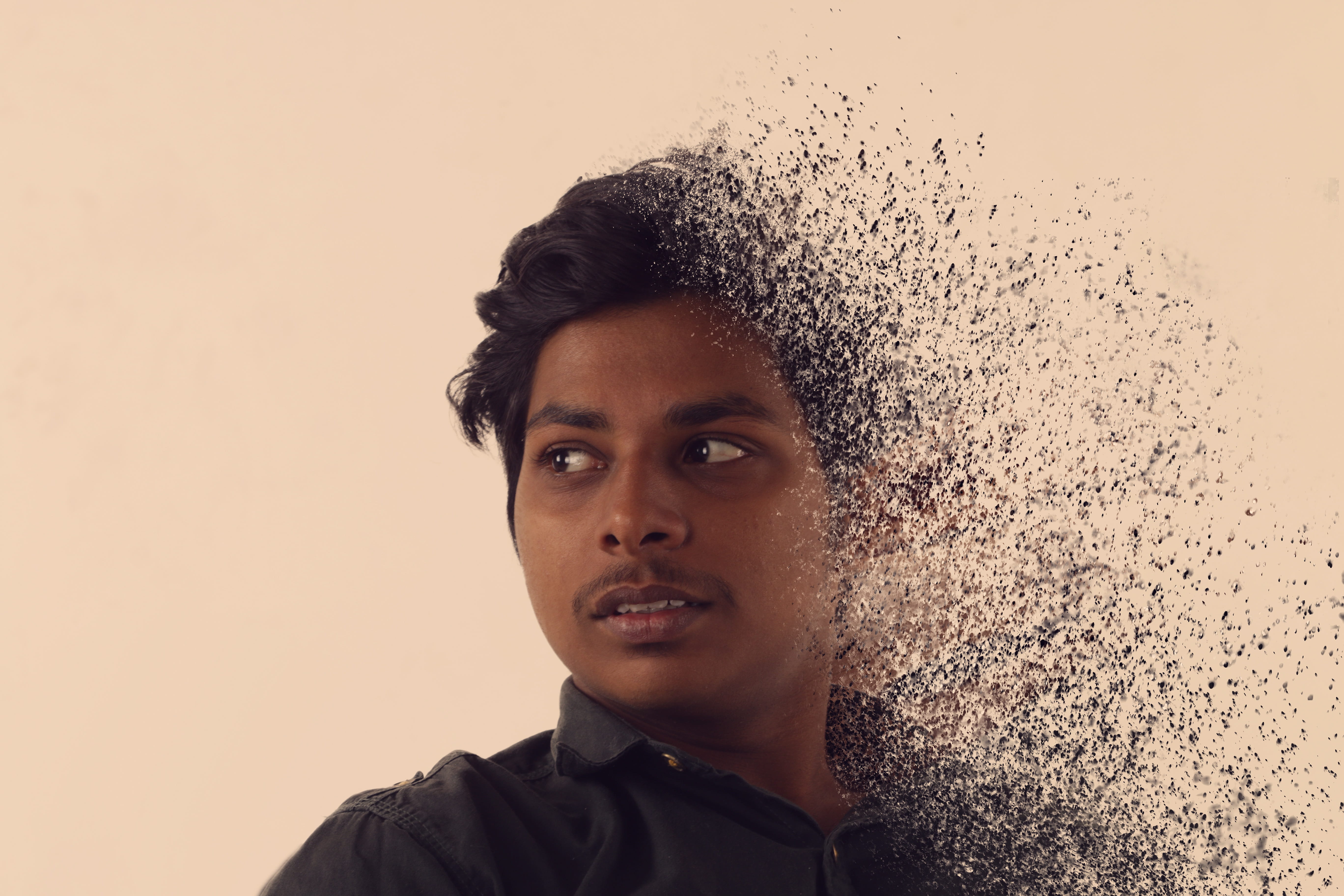 5K, headshot, emotion, front view, fun, contemplation, portrait, beige background, serious, teenager, looking at camera, fashion, dispersion, young adult, HD Wallpaper