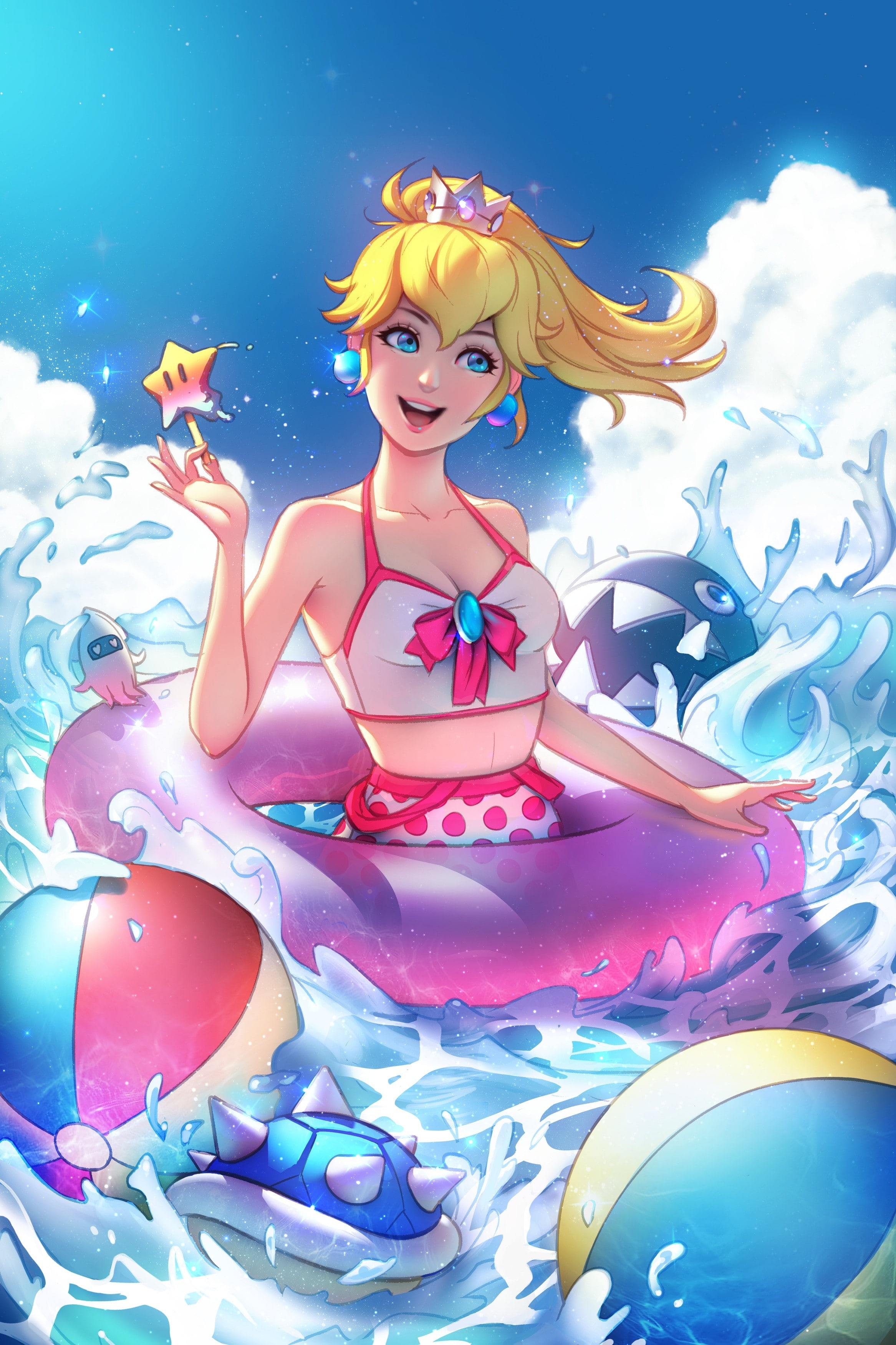 blue eyes, 2K, Jonathan Hamilton, blonde, Princess Peach, Phone HD Wallpaper