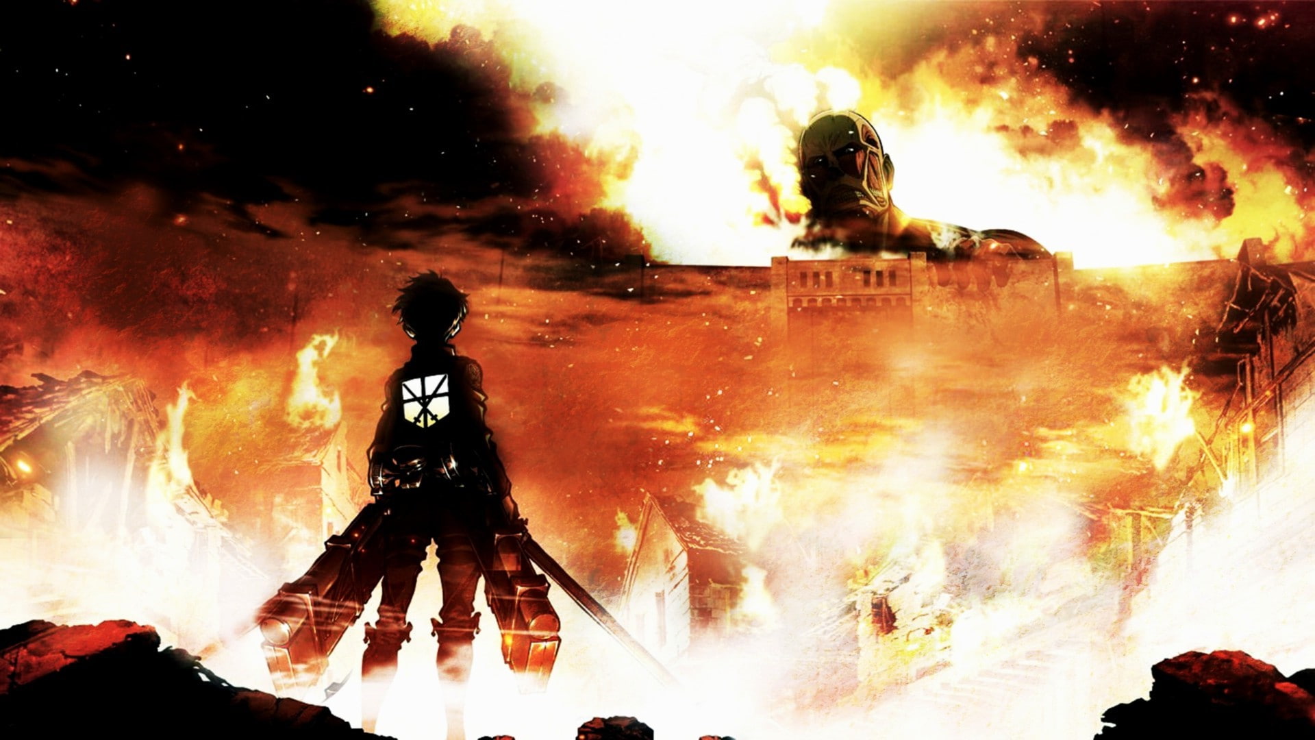 outdoors, celebration, silhouette, illuminated, nature, heat - temperature, group of people, flame, men, real people, night, fire, shingeki no kyojin fire anime colossal titan eren jeager, HD Wallpaper