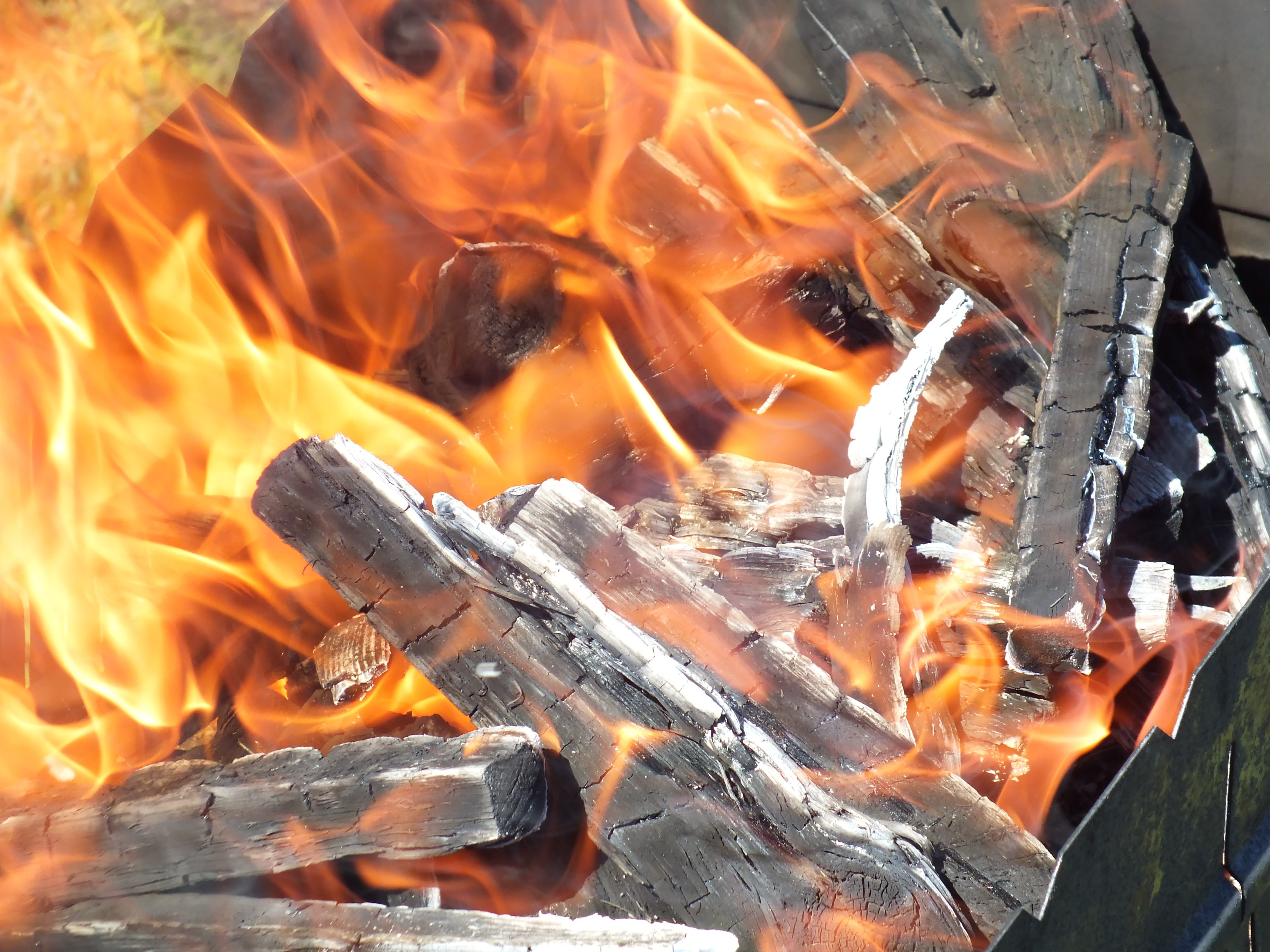 bonfire, no people, glowing, blurred motion, fire, close-up, orange color, fire - natural phenomenon, bbq, burning, day, shish kebab, outdoors, wood - material, HD Wallpaper