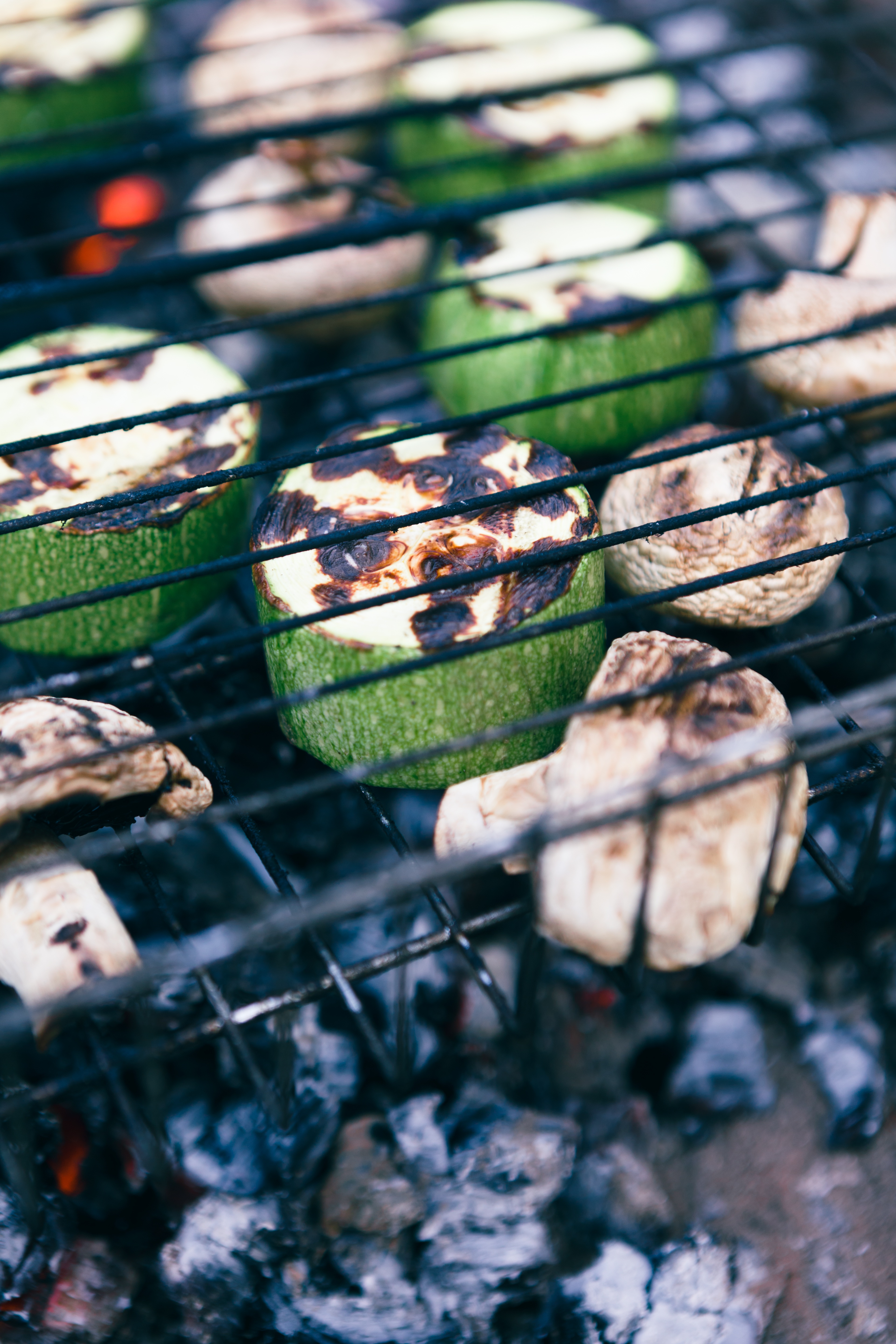 sliced, close-up, no people, coals, green, barbecue grill, vegetables, vegetable, selective focus, food, healthy eating, vegetarianism, dacha, land, high angle view, Phone HD Wallpaper