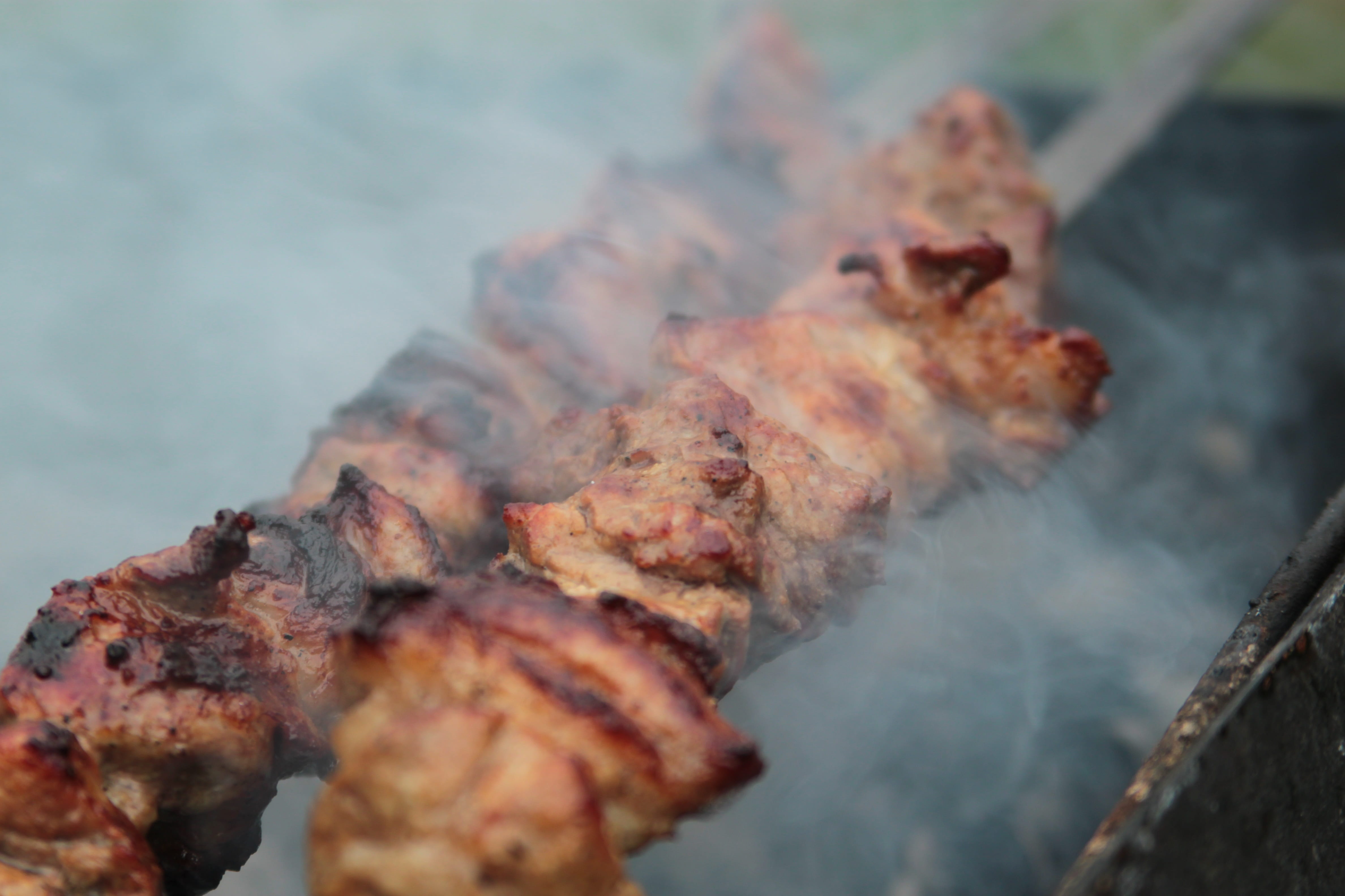 burning, picnic, grilled, selective focus, food and drink, peknik, fire - natural phenomenon, fried, fry, on the nature, Meat, pollution, close-up, outdoors, HD Wallpaper