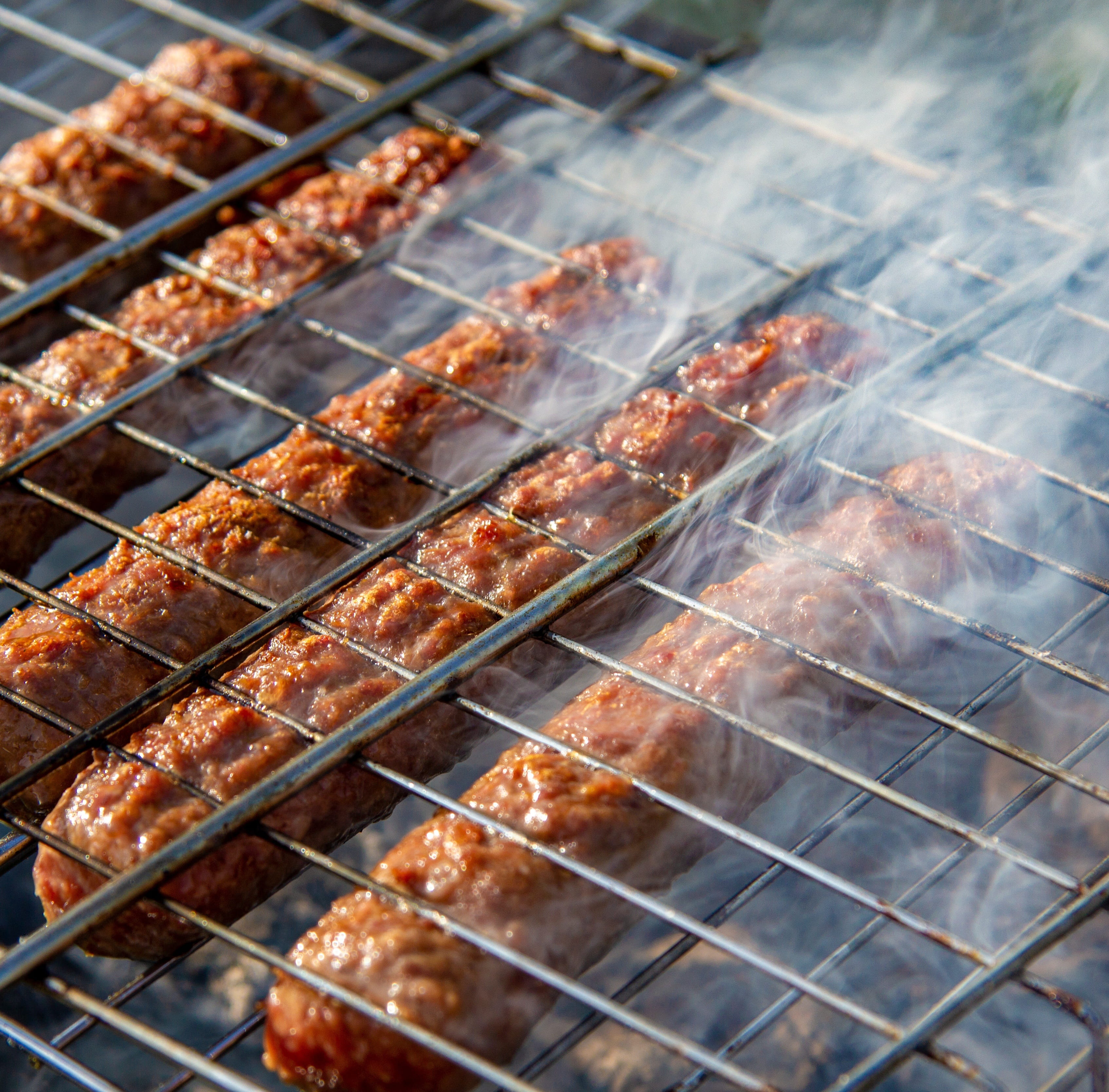 wood, metal grate, burn, meat, close-up, snack, tree, forests, summer, odor, hot dog, sausages, high angle view, coals, preparing food, food and drink, HD Wallpaper
