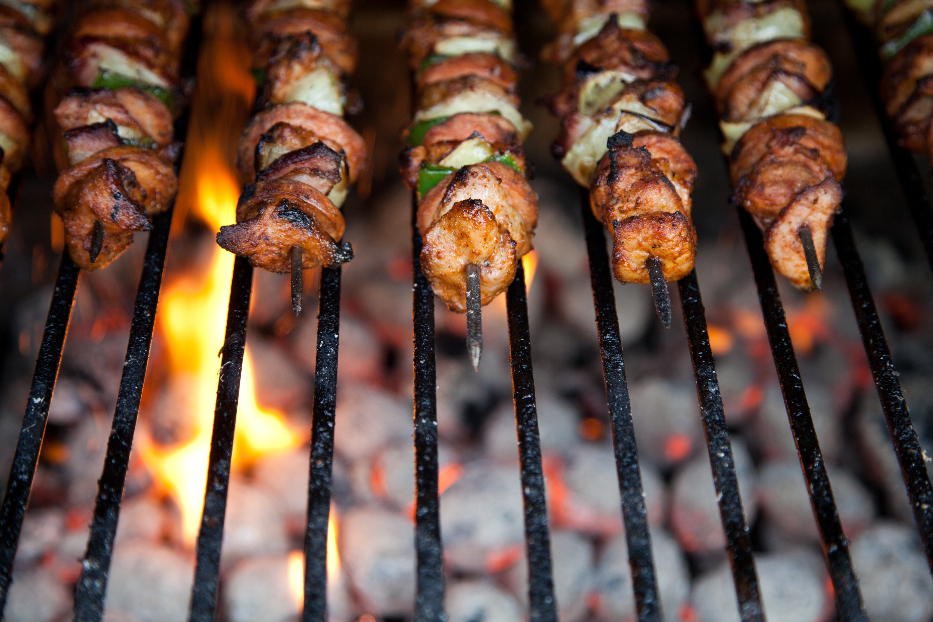 ready-to-eat, char-grilled, outdoors, fire, hot, grill, no people, gourmet, high angle view, barbecue, shish, skewer, cooking, fire - Natural Phenomenon, HD Wallpaper