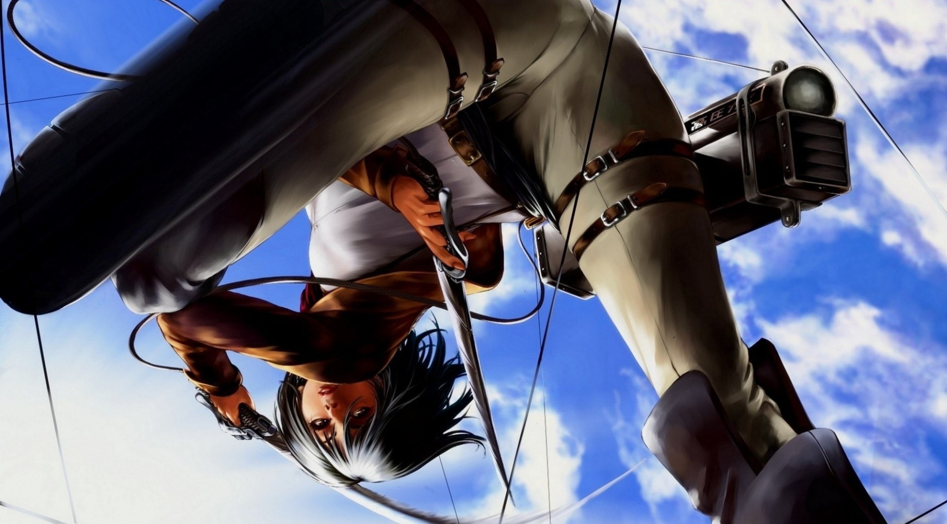 Weapon, 1080P, Girl, Anime, Scarf, Mikasa Ackerman, Shingeki No Kyojin, Uniform, Attack On Titan, Jacket, Sword, HD Wallpaper
