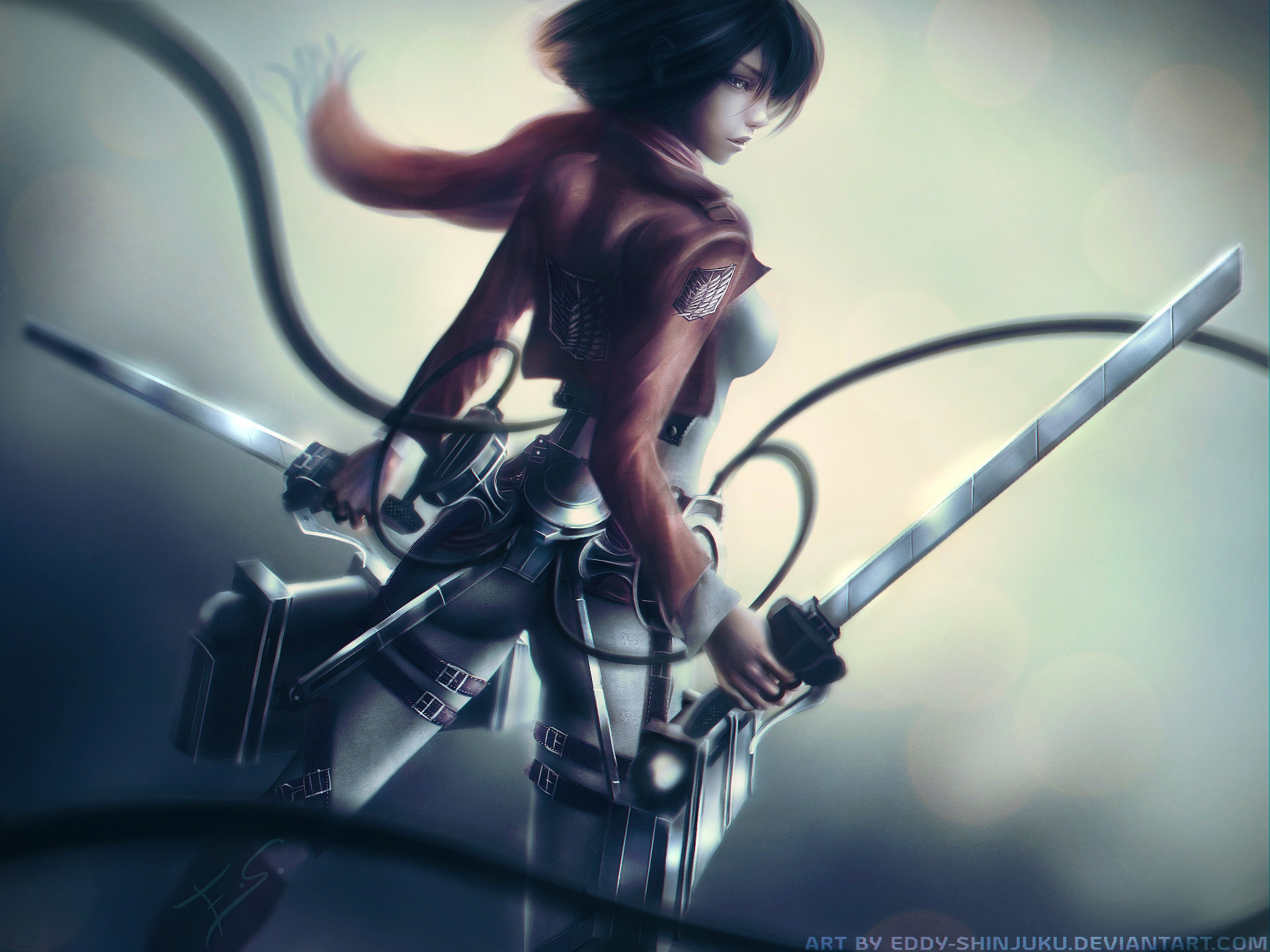 Anime, Attack On Titan, Shingeki No Kyojin, Belt, Jacket, Mikasa Ackerman, Sword, Weapon, 1080P, Scarf, Uniform, Girl, HD Wallpaper