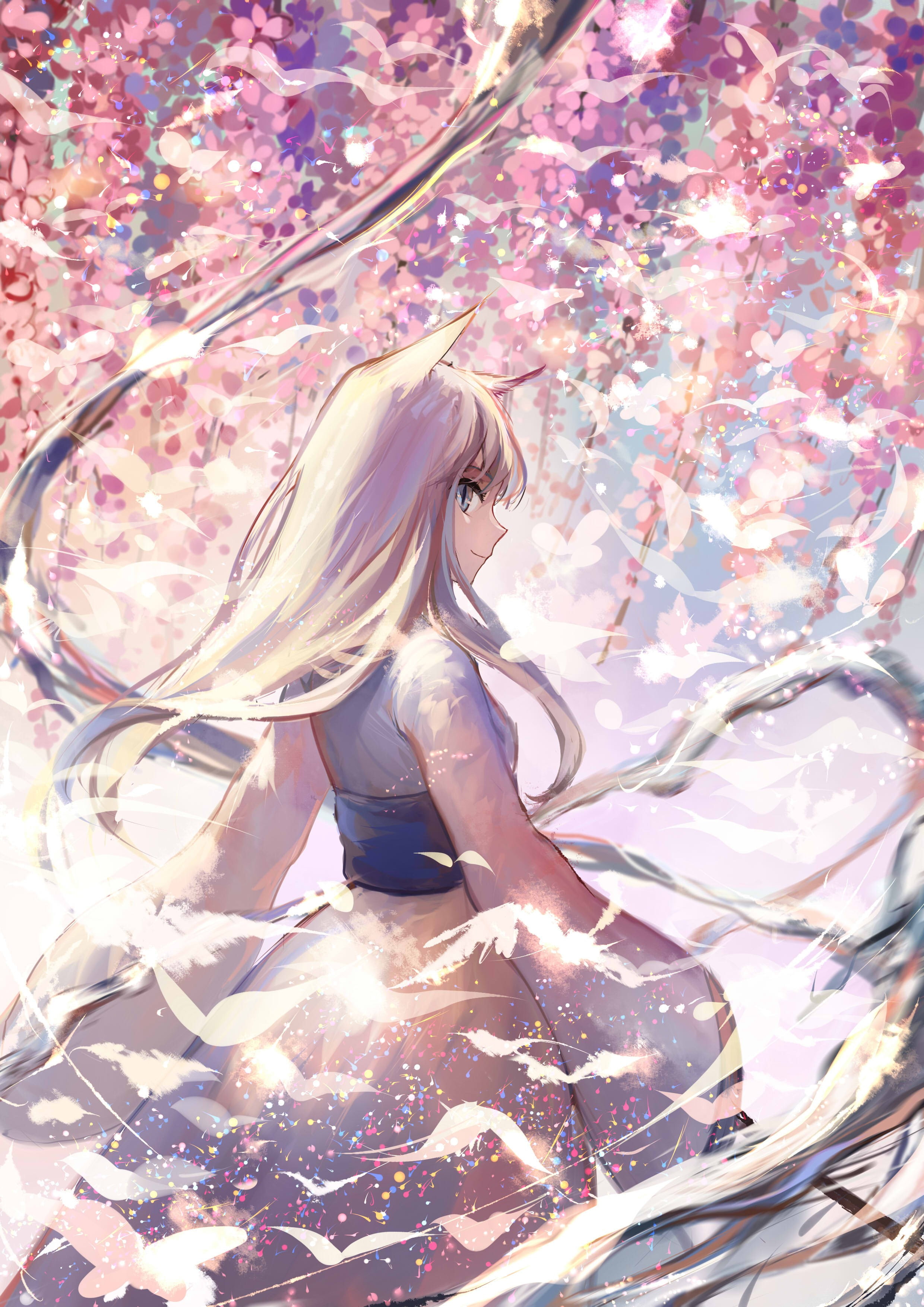 long hair, anime girls, anime, Pixiv Fantasia T, animal ears, nekomimi, 2K, Phone HD Wallpaper