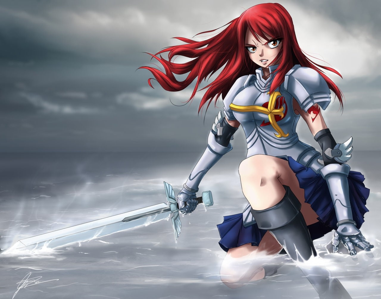 tail, x, manga, anime, erza, knightwalker, hd, swords, 720P, Fairy Tail, art, scarlet, fairy, steel, HD Wallpaper