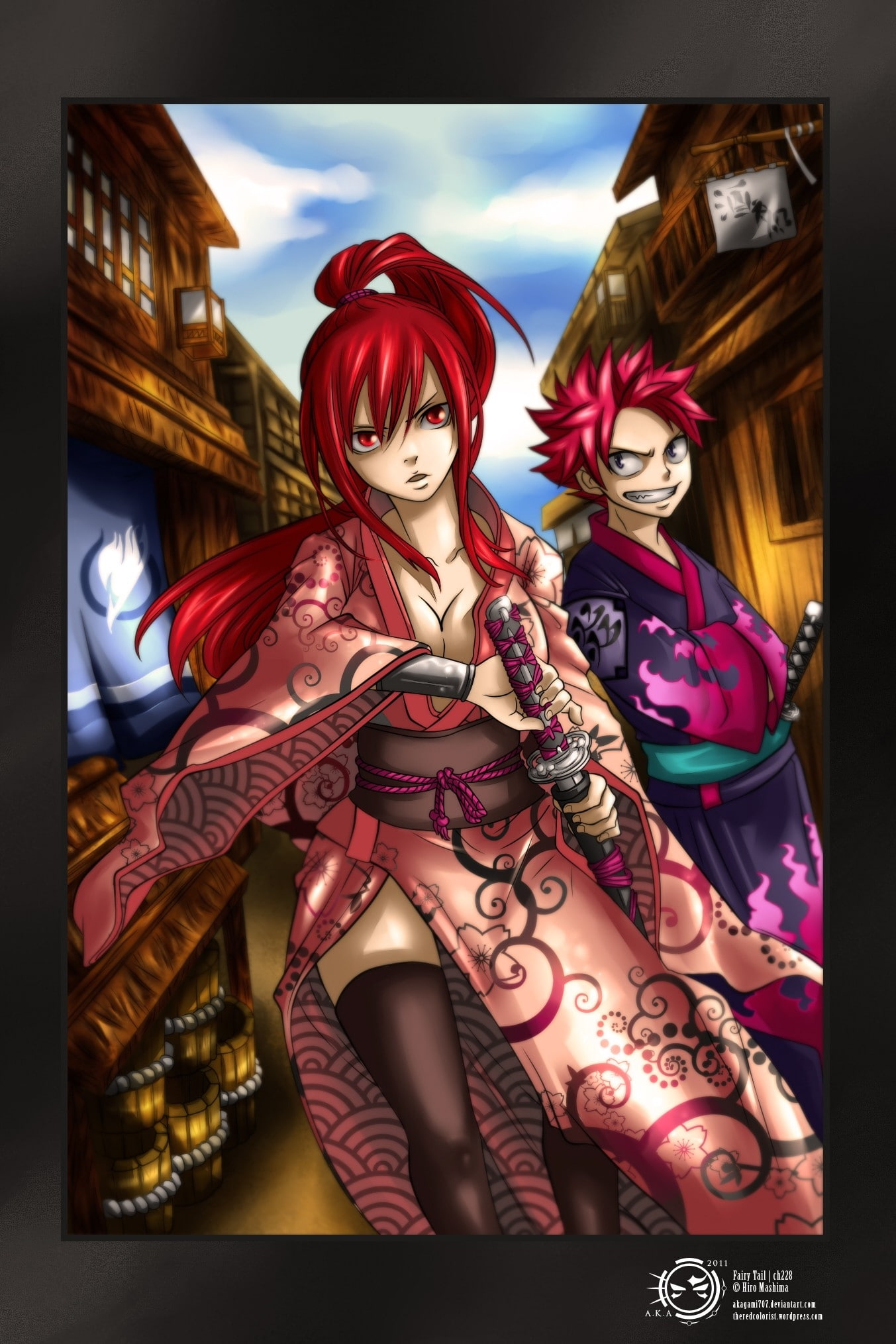 tail, kimono, manga, art, Fairy Tail, wallp, 1080P, erza, anime, scarlet, fairy, x, knightwalker, hd, natsu, dragneel, Phone HD Wallpaper