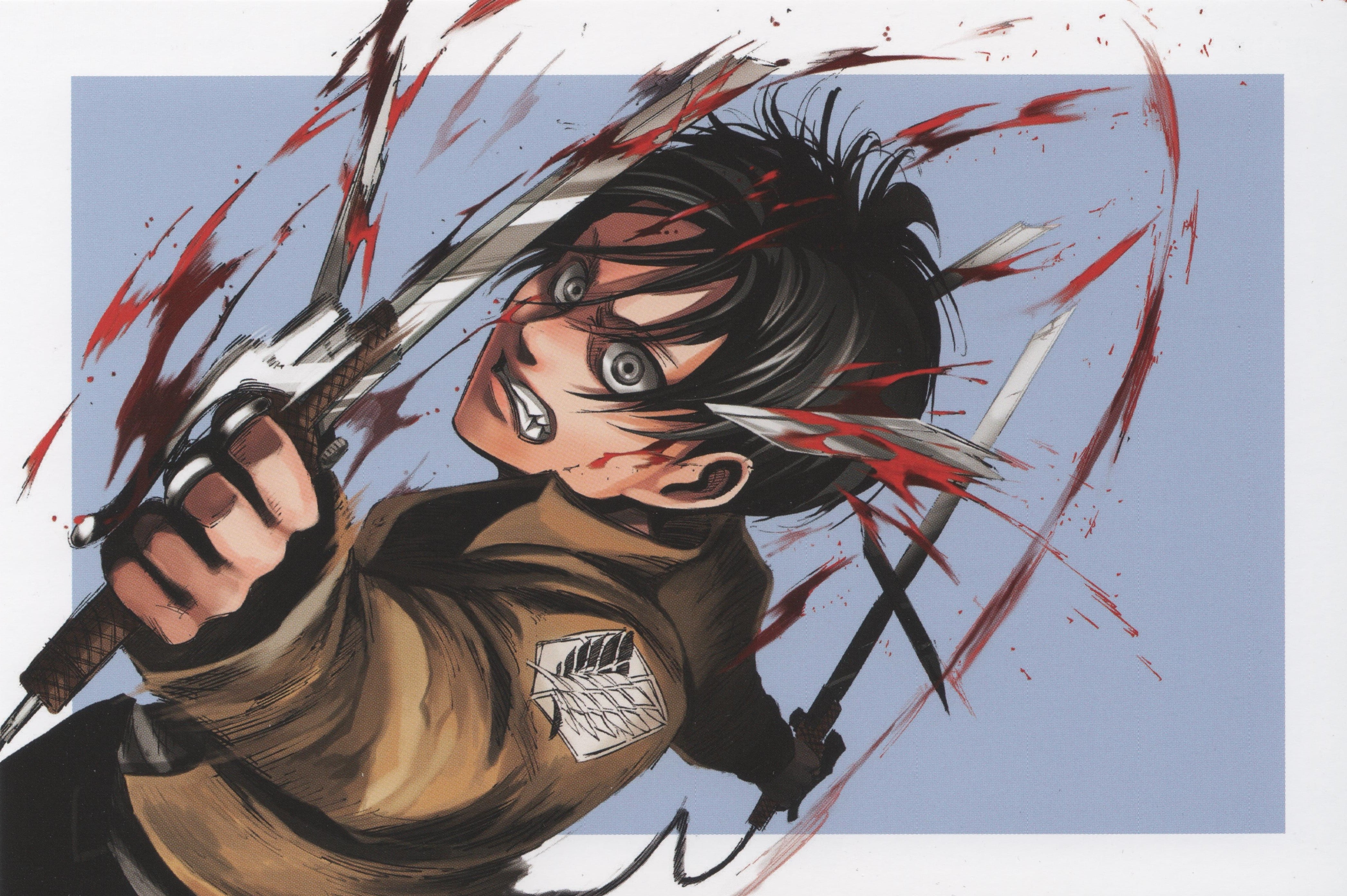 Attack On Titan, Weapon, 4K, Black Hair, Eren Yeager, Blood, Anime, HD Wallpaper