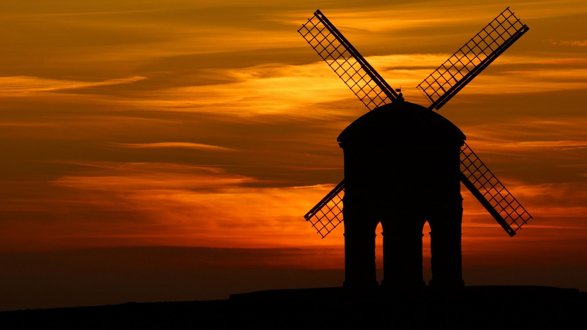 traditional windmill, environment, building exterior, no people, orange background, dramatic sky, low angle view, silhouette, scenics - nature, beauty in nature, HD Wallpaper