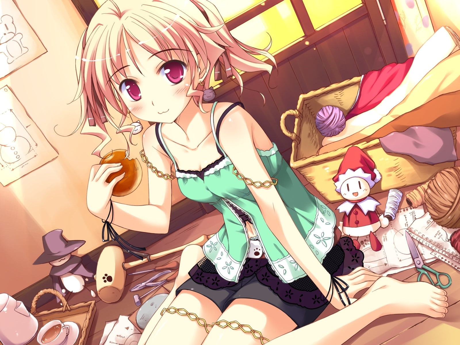 hd, campanella, eyes, abstract, red, d, art, short, hair, blondes, game, barefoot, girls, shukufuku, anime, food, 720P, shorts, cg, blush, HD Wallpaper