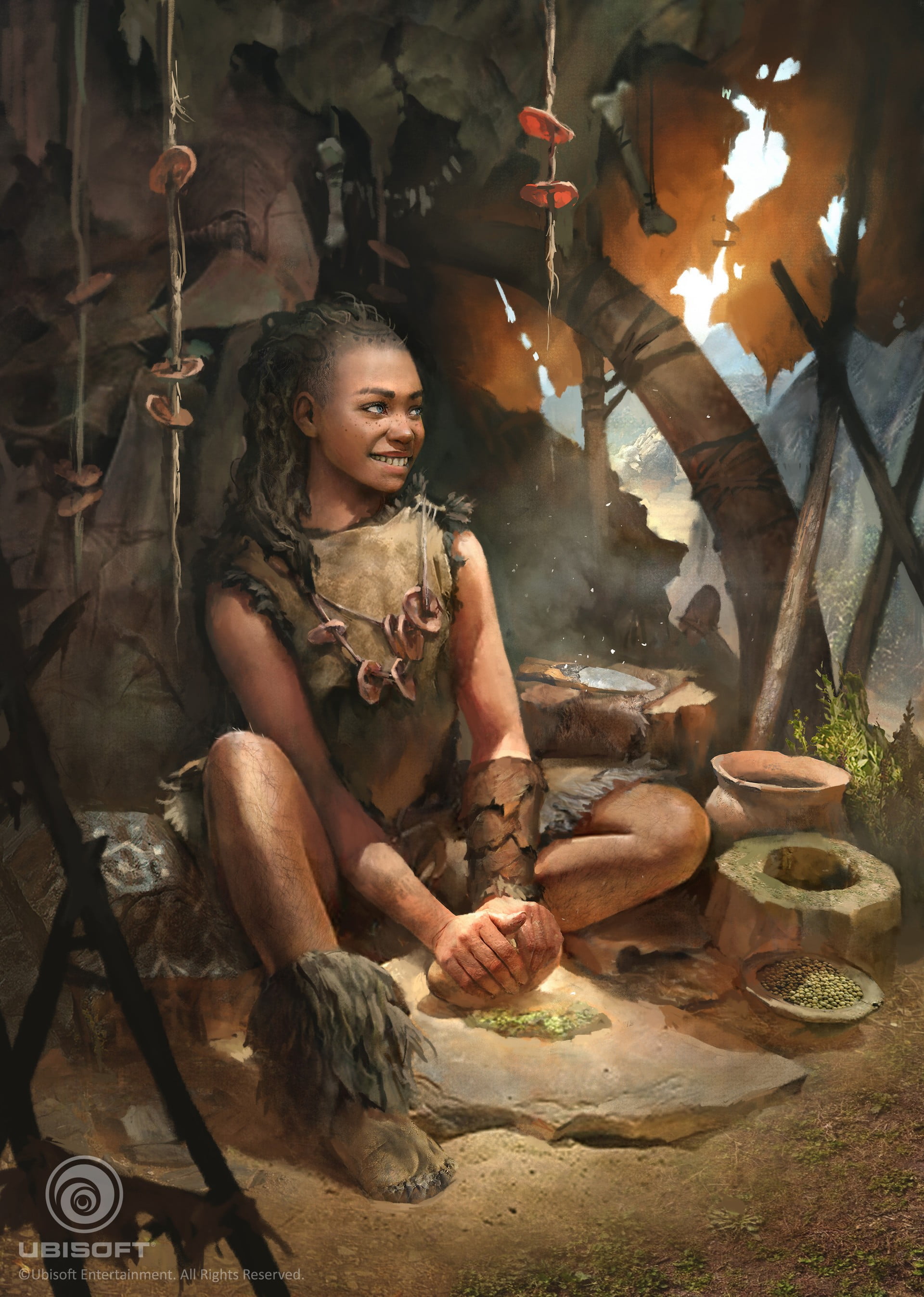 sitting, 2K, mid adult, females, concept art, portrait, real people, holding, far cry primal, young adult, casual clothing, full length, indoors, adult, Phone HD Wallpaper