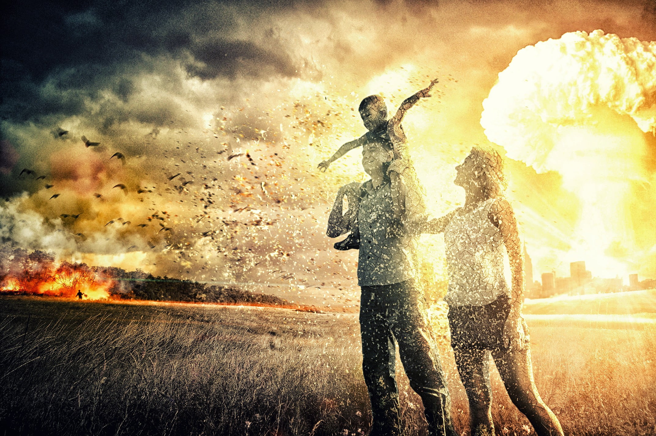 nuclear, fire - natural phenomenon, sign, flame, two people, human arm, explosion, woman, burning, communication, cloud - sky, people, sky, man, motion, HD Wallpaper