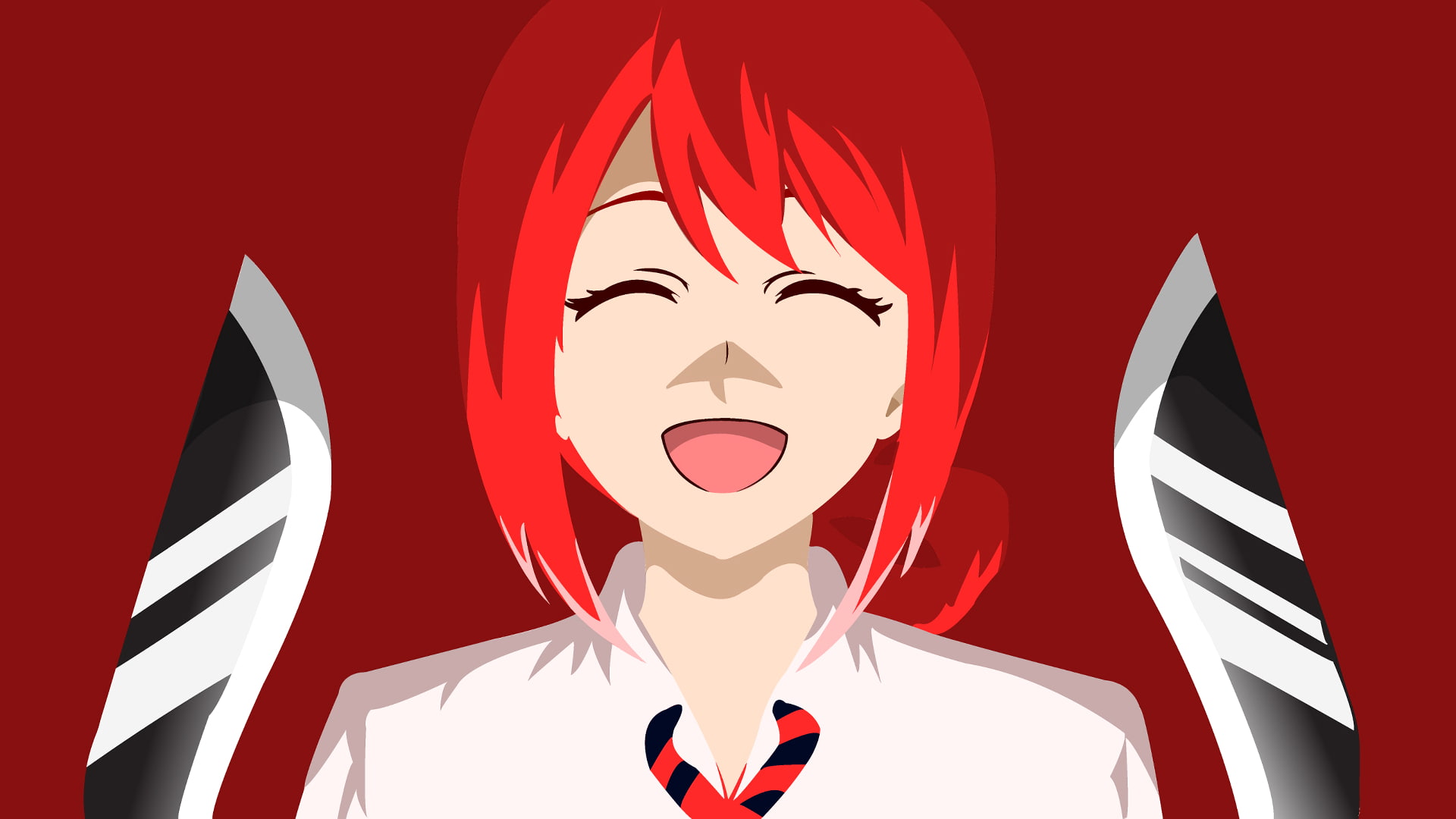 headshot, creativity, kukri, sadness, red background, portrait, young adult, front view, women, emotion, Hiyama Akane, redhead, indoors, colored background, HD Wallpaper